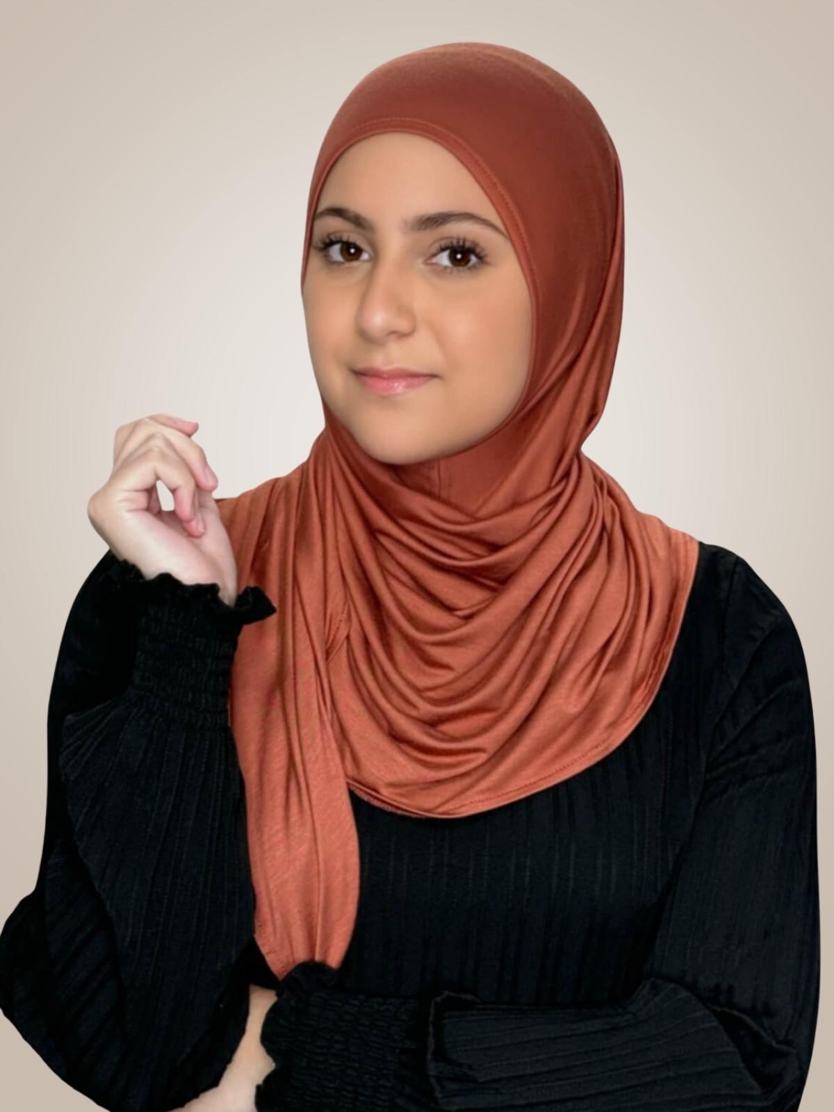 Modish Girl Pre-Sewn Jersey Hijab-Brick Red