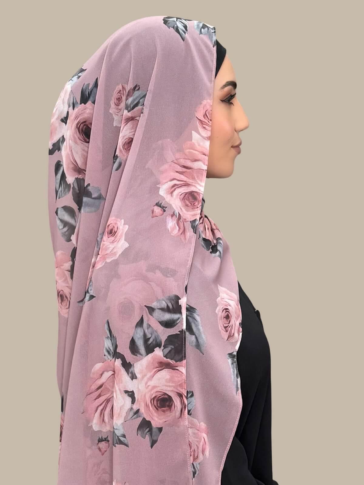 Printed Chiffon Hijab-Neutral Rosette