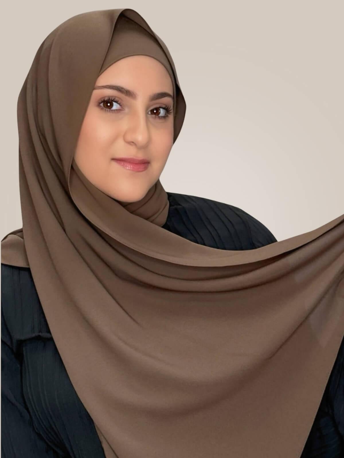 Modish Girl Matching Chiffon Hijab Set-Swiss Brown