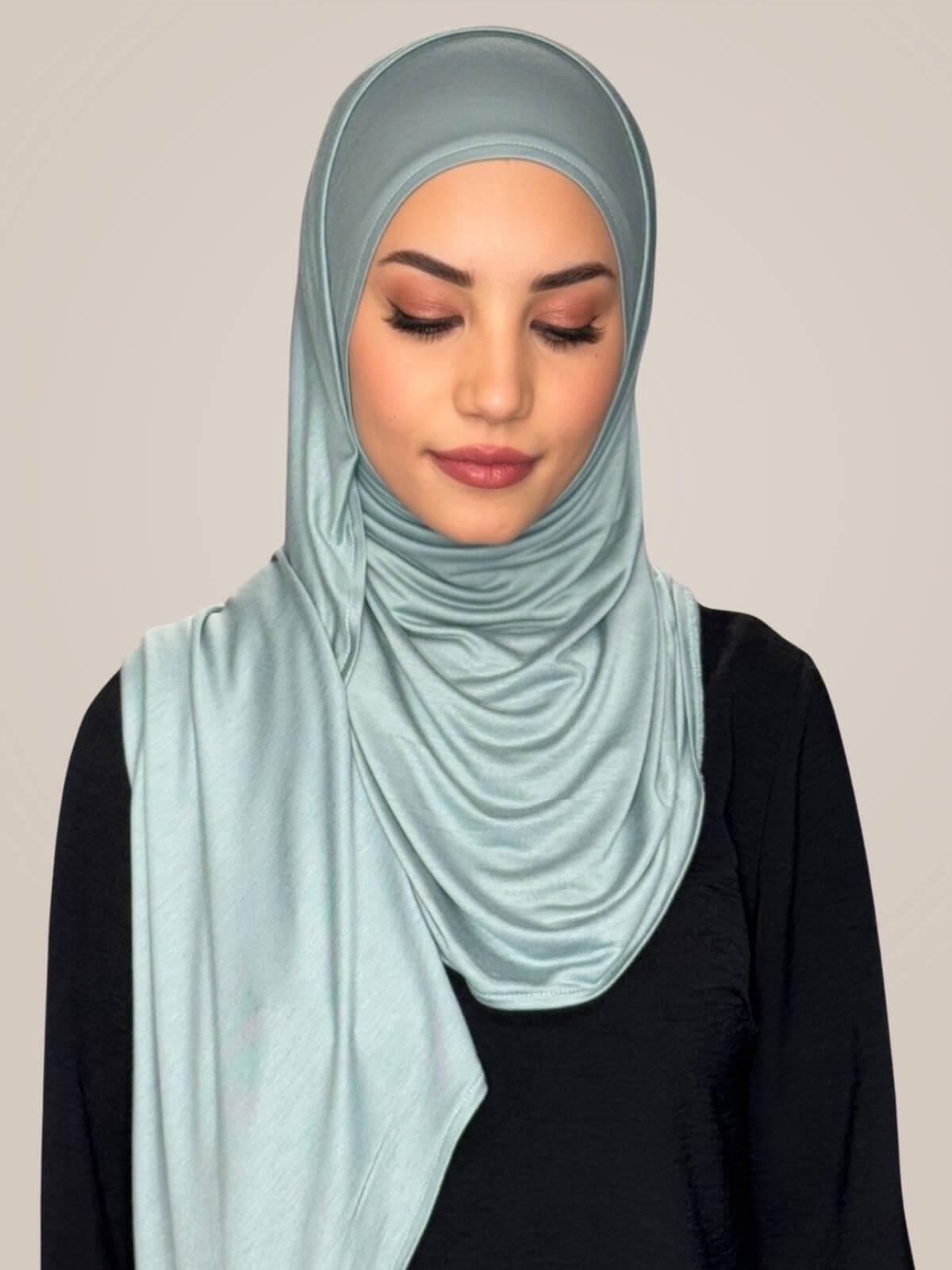 Pre-Sewn Jersey Hijab-Pale Cyan
