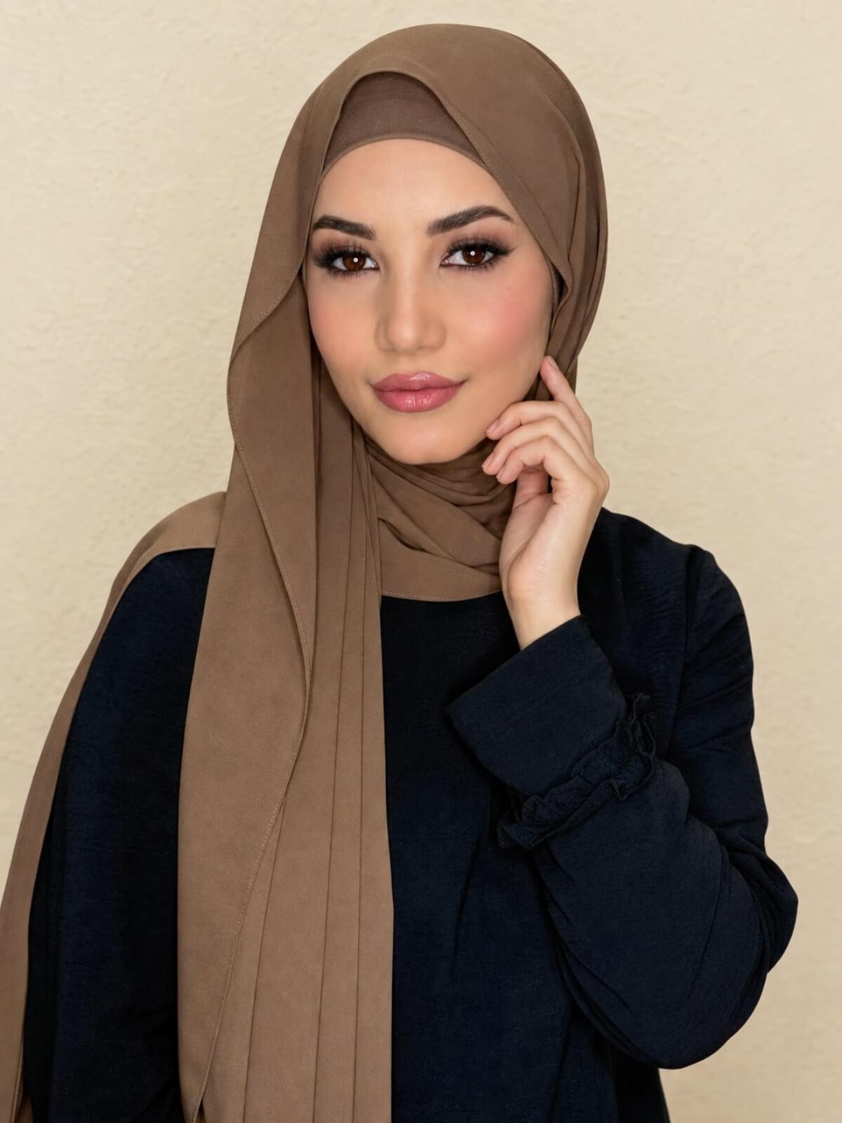 Matching Chiffon Hijab Set-Walnut Brown