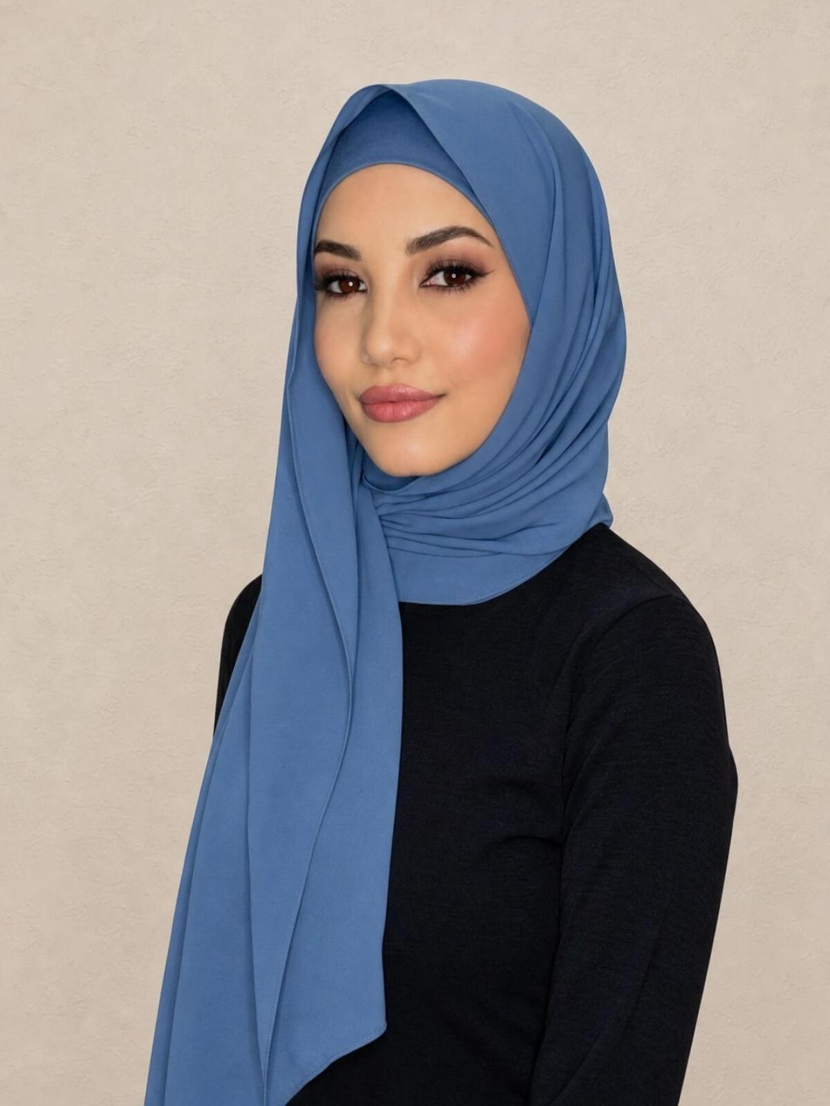 Matching Chiffon Hijab Set-Cool Blue