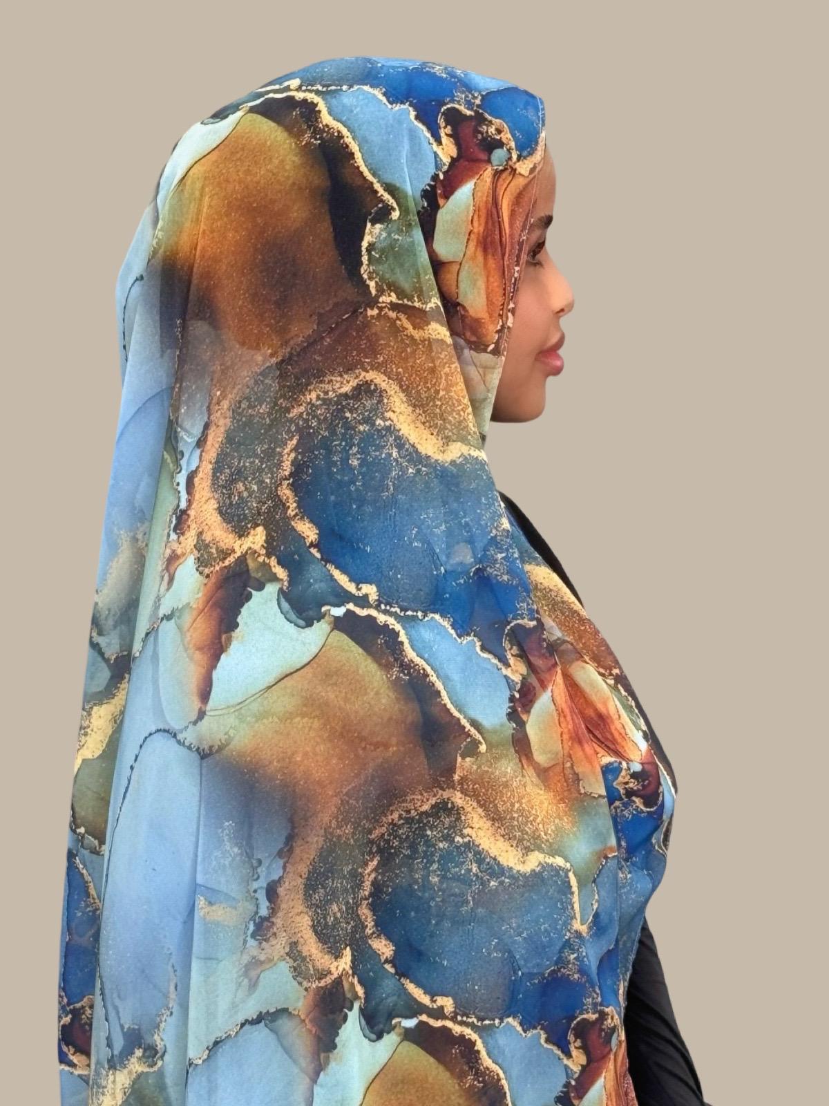 Printed Chiffon Hijab-Deep Horizon