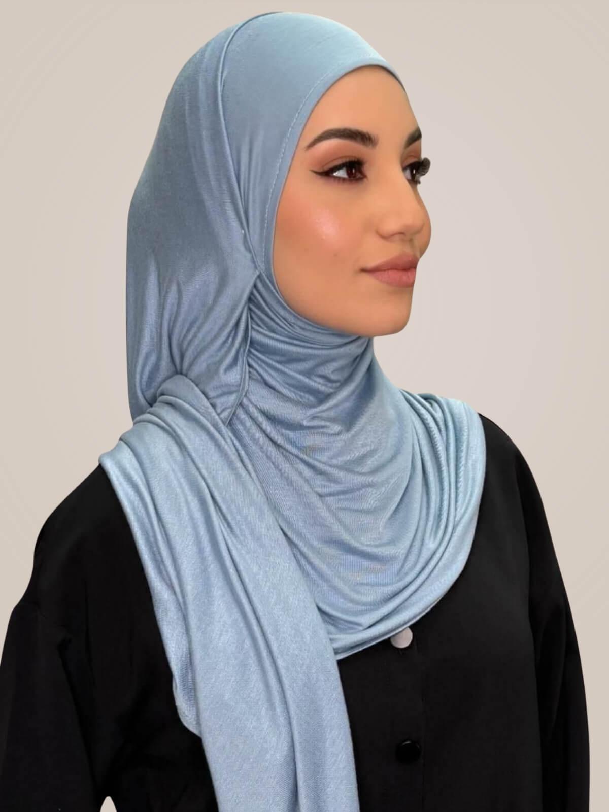 Pre-Sewn Jersey Hijab-Dusty Blue