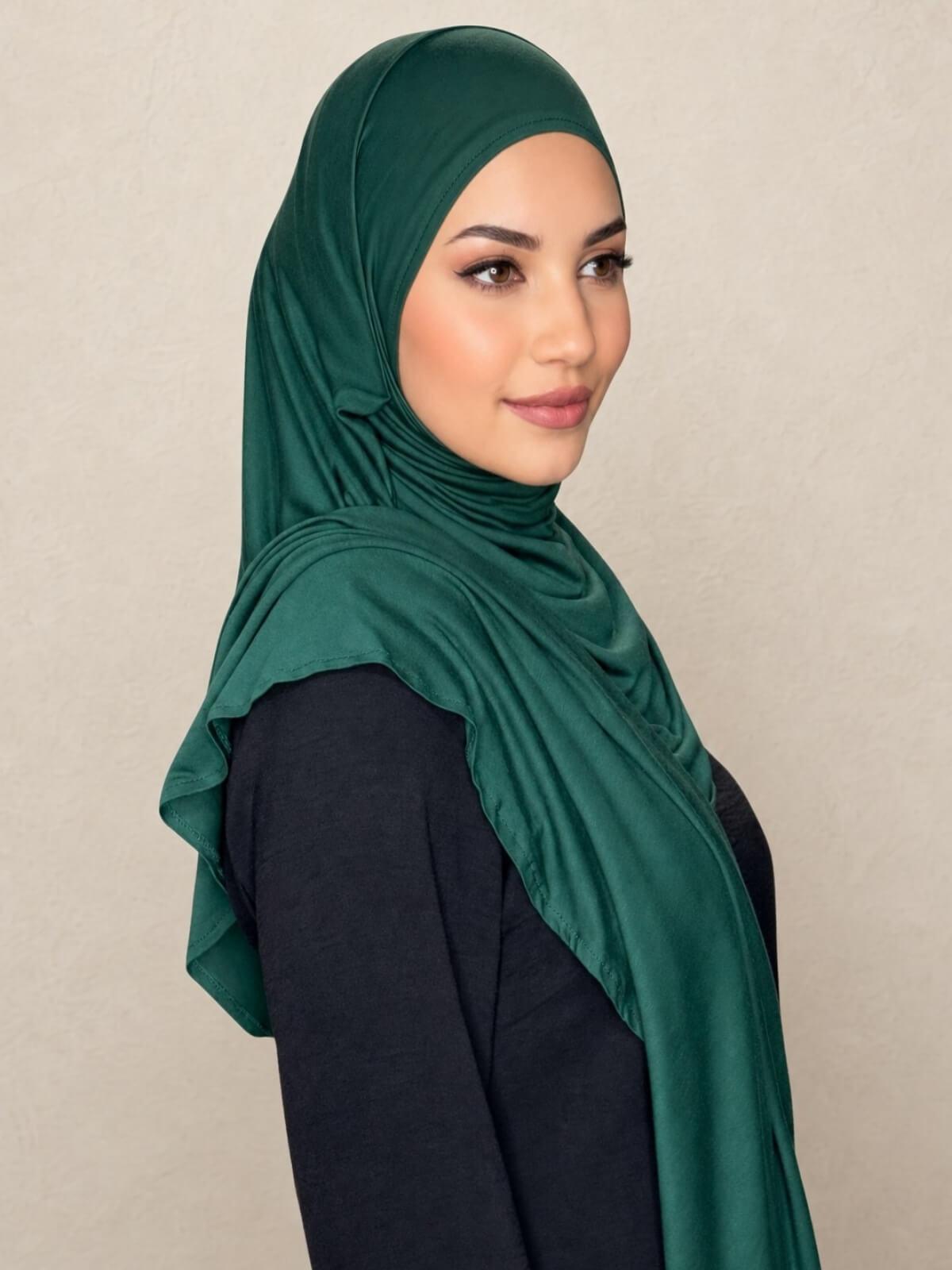 Pre-Sewn Jersey Hijab-Forrest Green