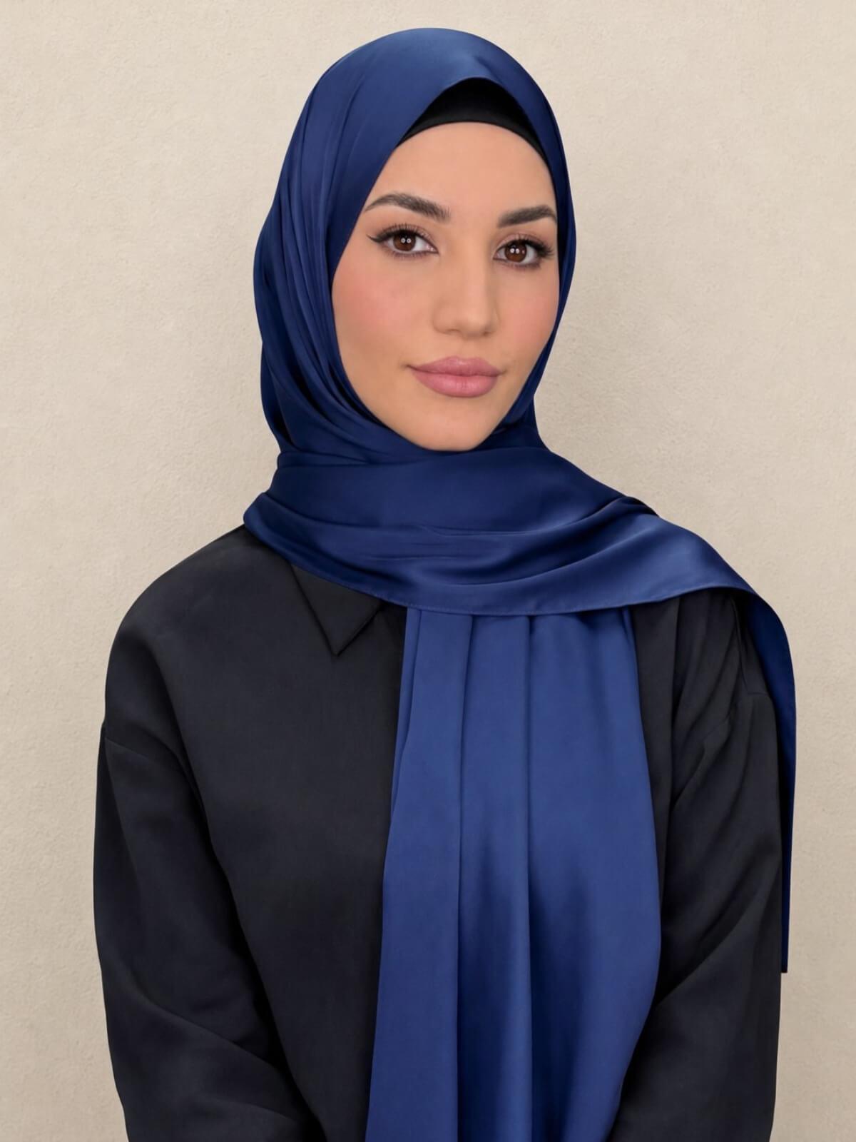 Premium Satin Hijab-Navy Blue