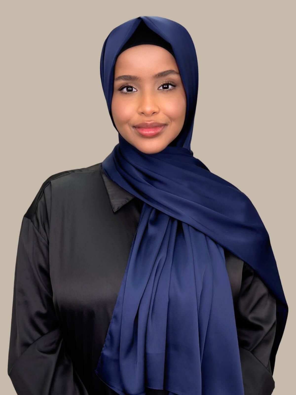 Premium Satin Hijab-Navy Blue