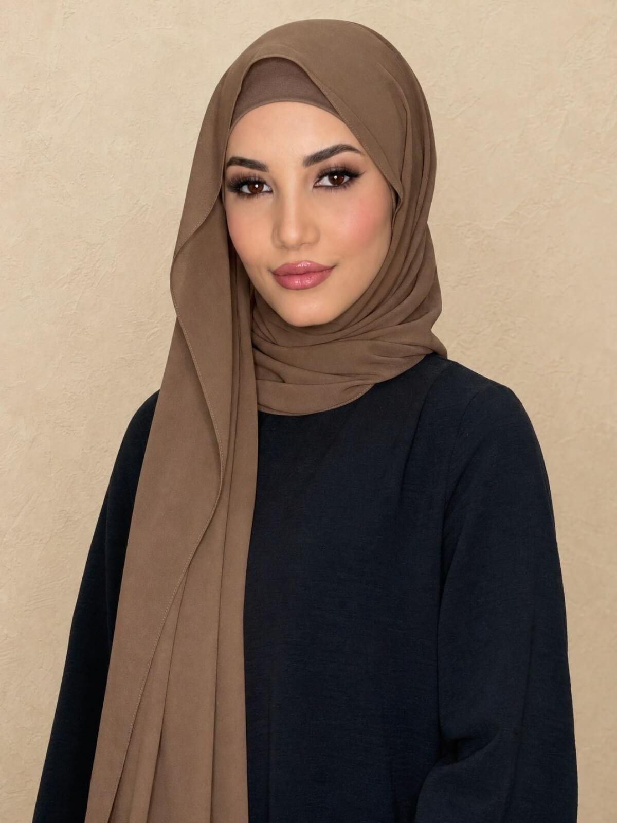 Matching Chiffon Hijab Set-Walnut Brown