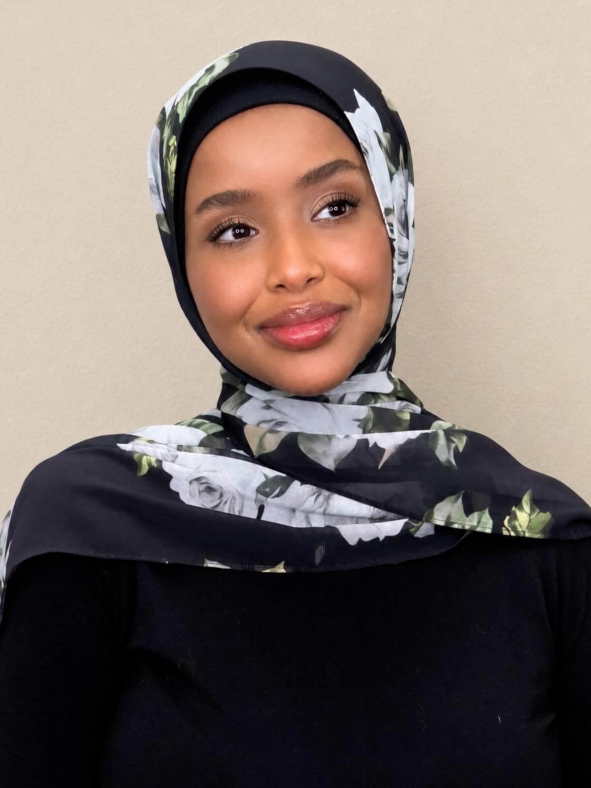 Printed Chiffon Hijab-Frosted Rosette