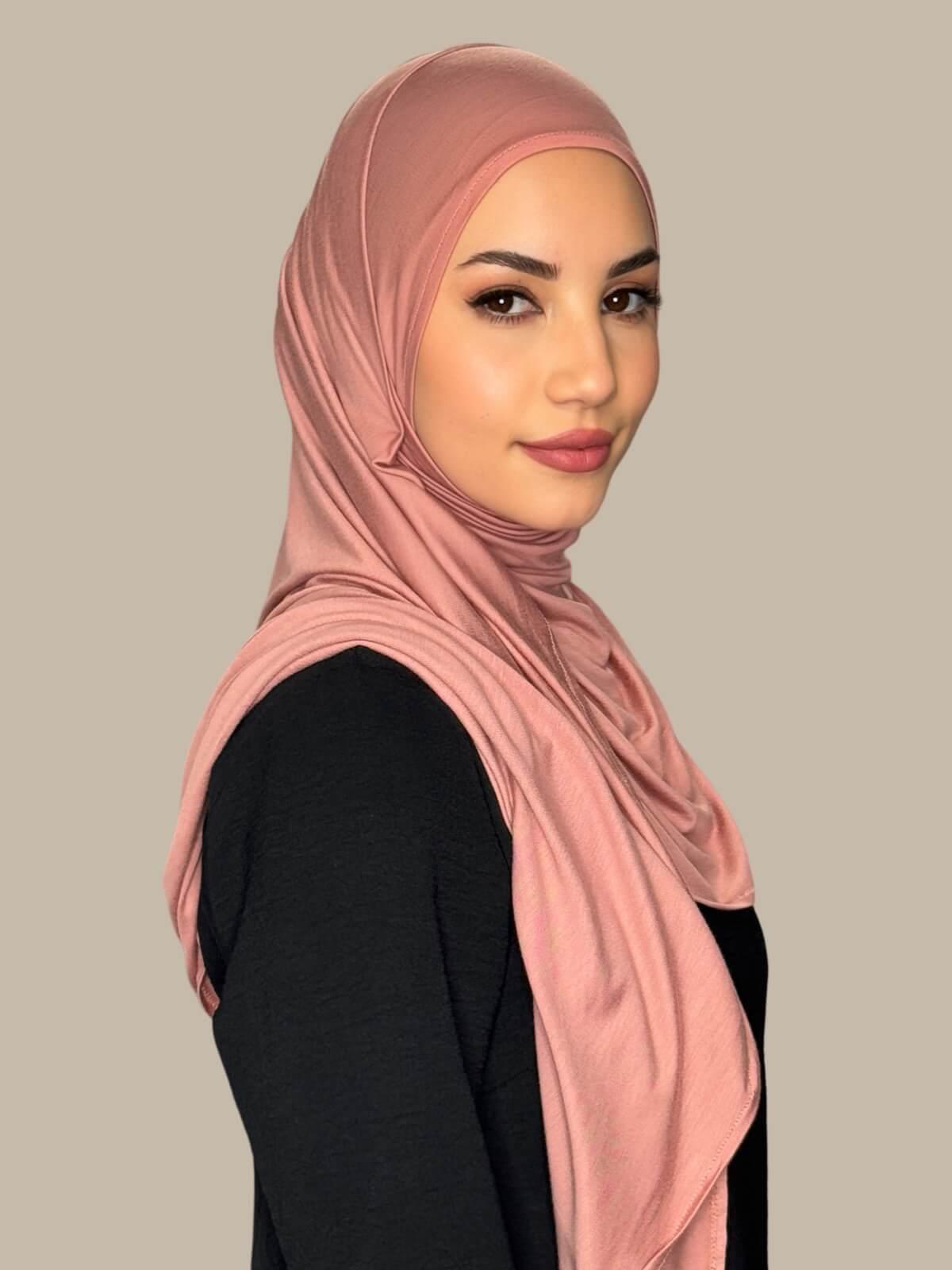WoodRose Pre-Sewn Jersey Hijab side view on model
