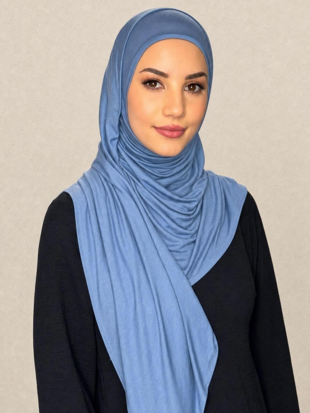 Pre-Sewn Jersey Hijab-Blue Grey