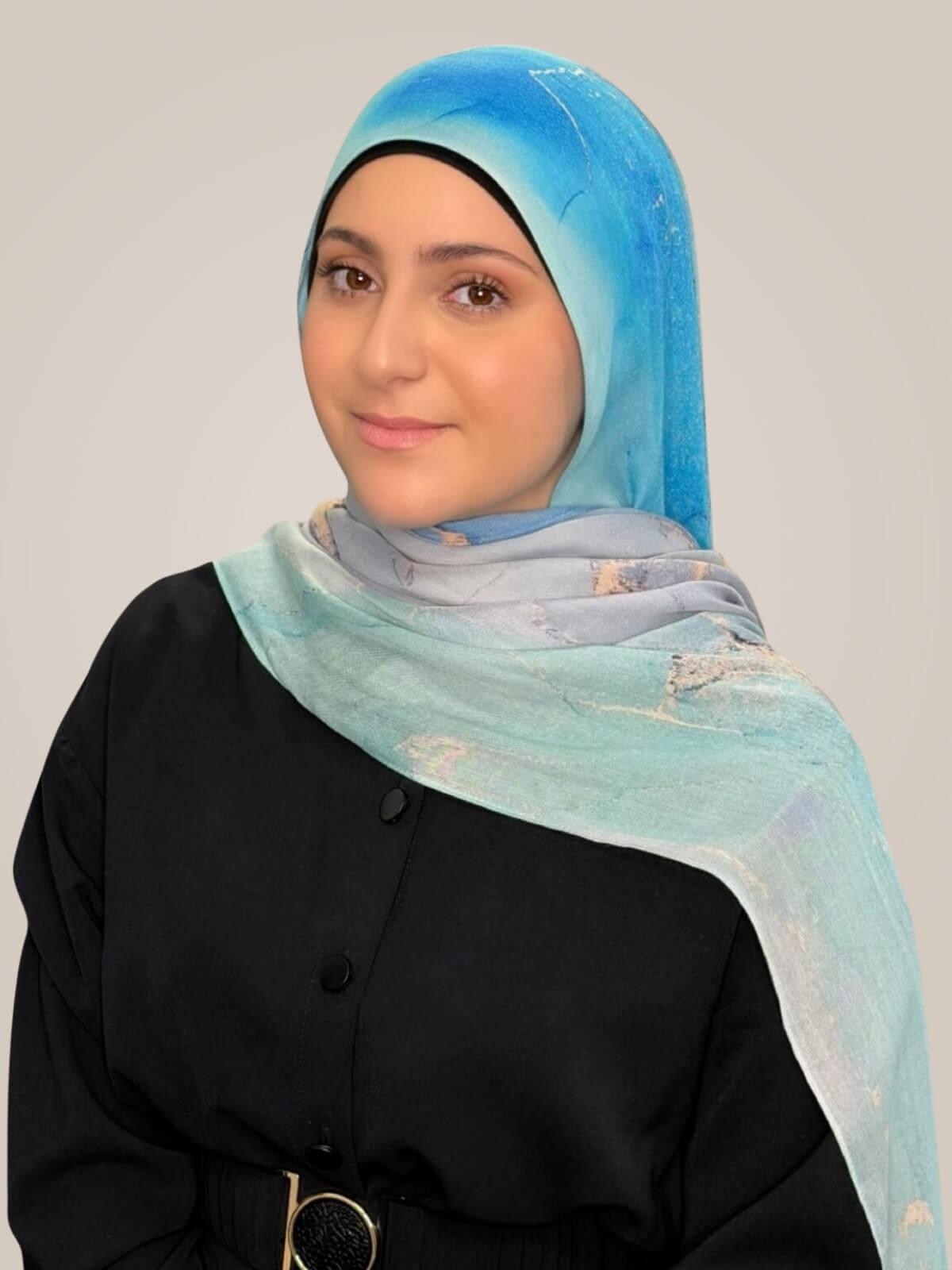 Modish Girl Print Modal Hijab-Amalfi Blue