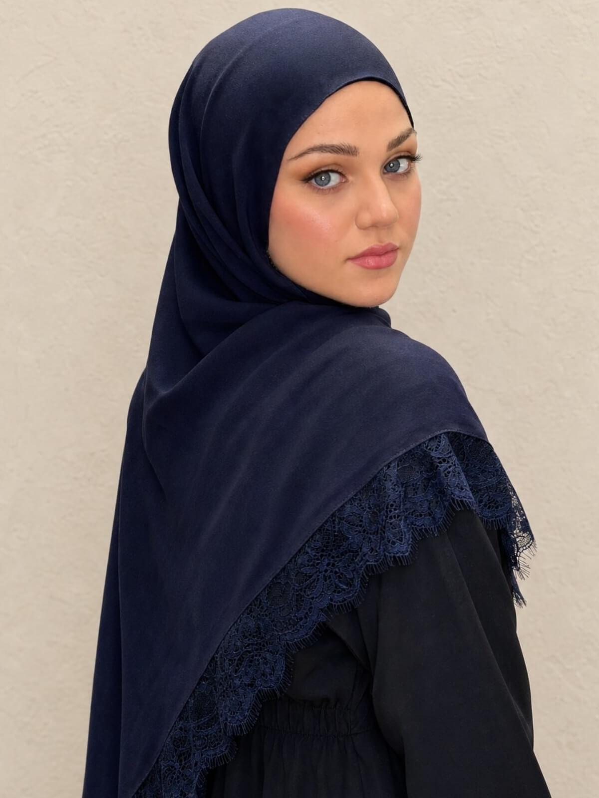 Lace Cotton Modal Hijab-Blue Hour