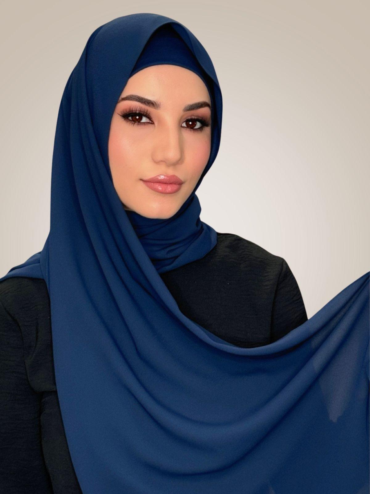 Matching Chiffon Hijab Set-Navy
