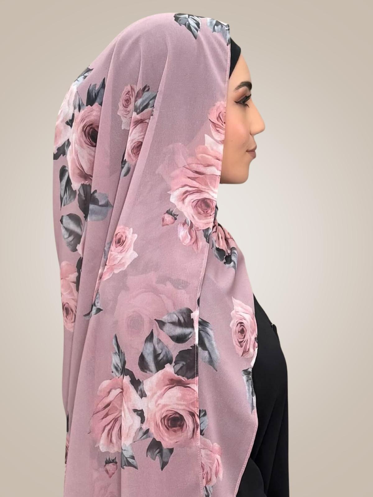 Printed Chiffon Hijab-Neutral Rosette