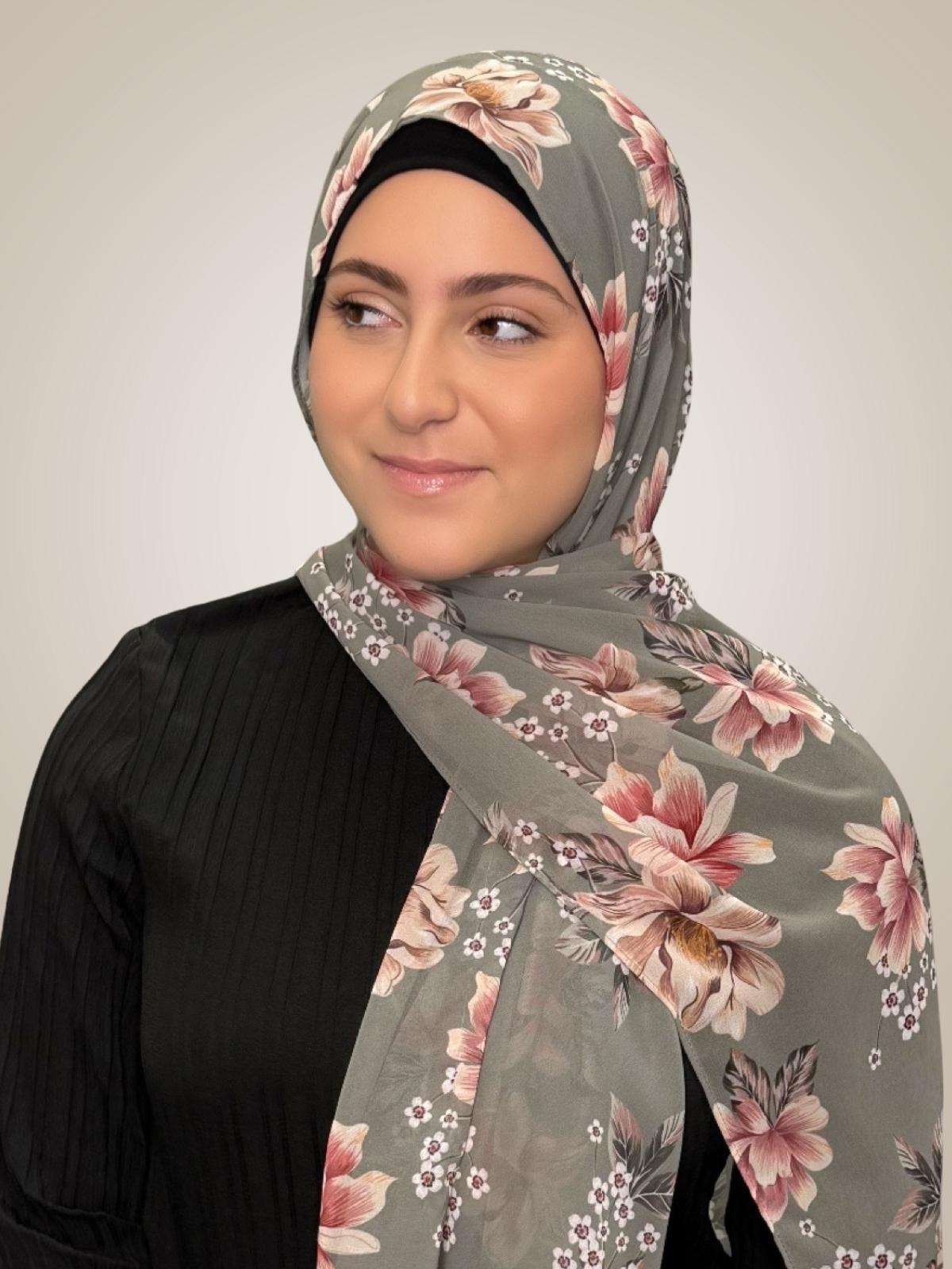 Modish Girl Printed Chiffon Hijab-Vintage Peony