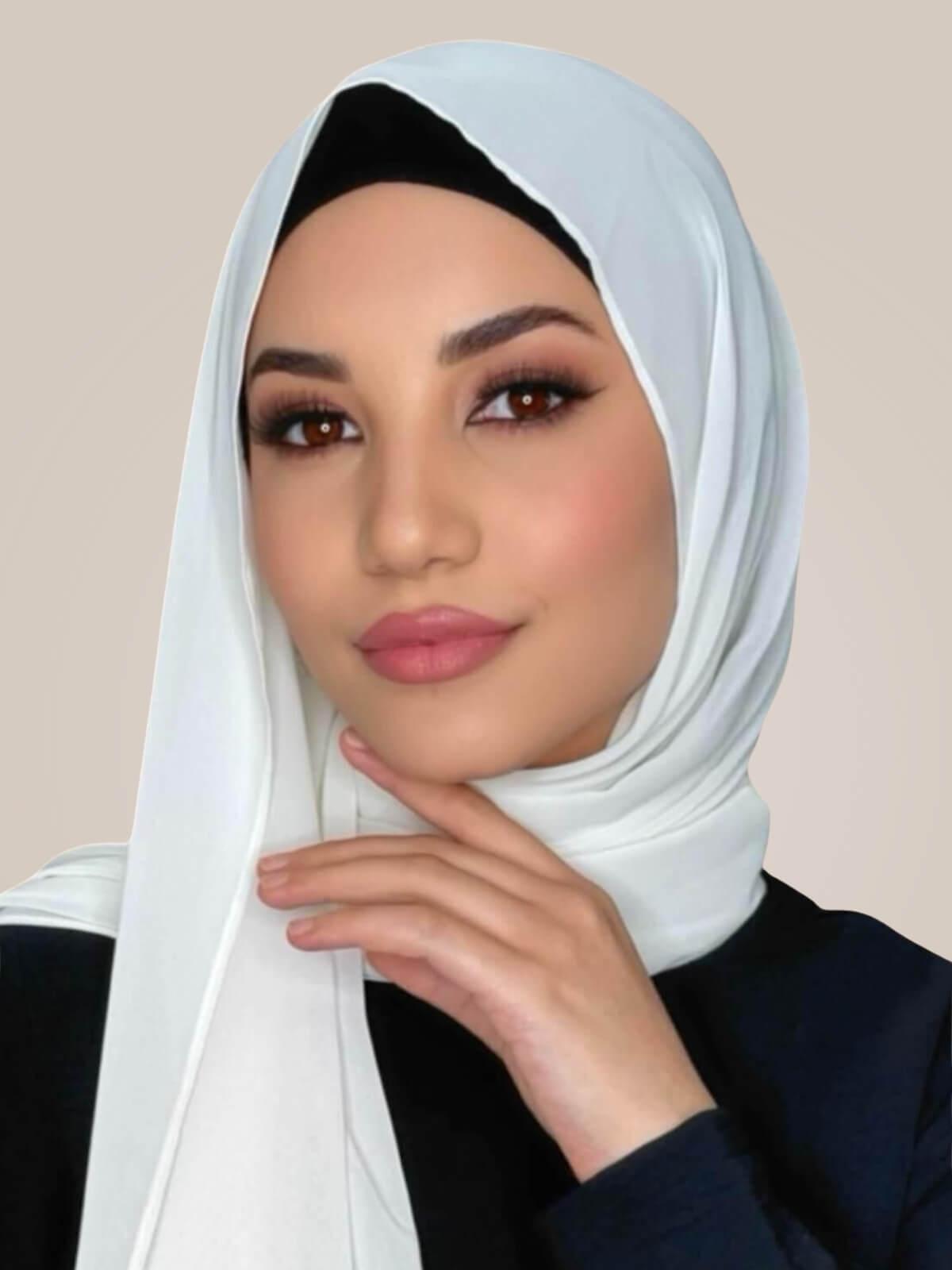 Luxury Chiffon Hijab-Floral White