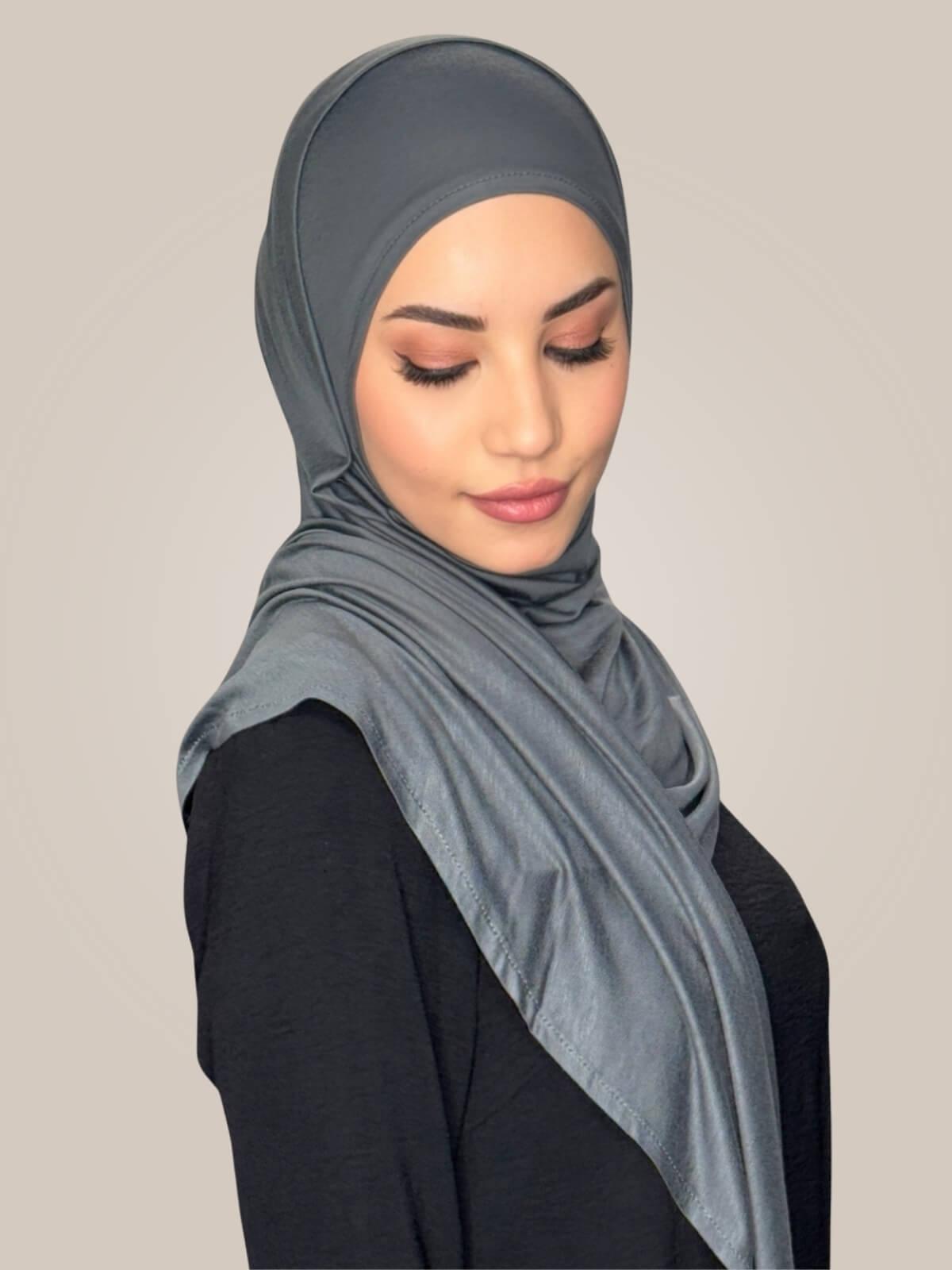 Pre-Sewn Jersey Hijab-Pebble Grey