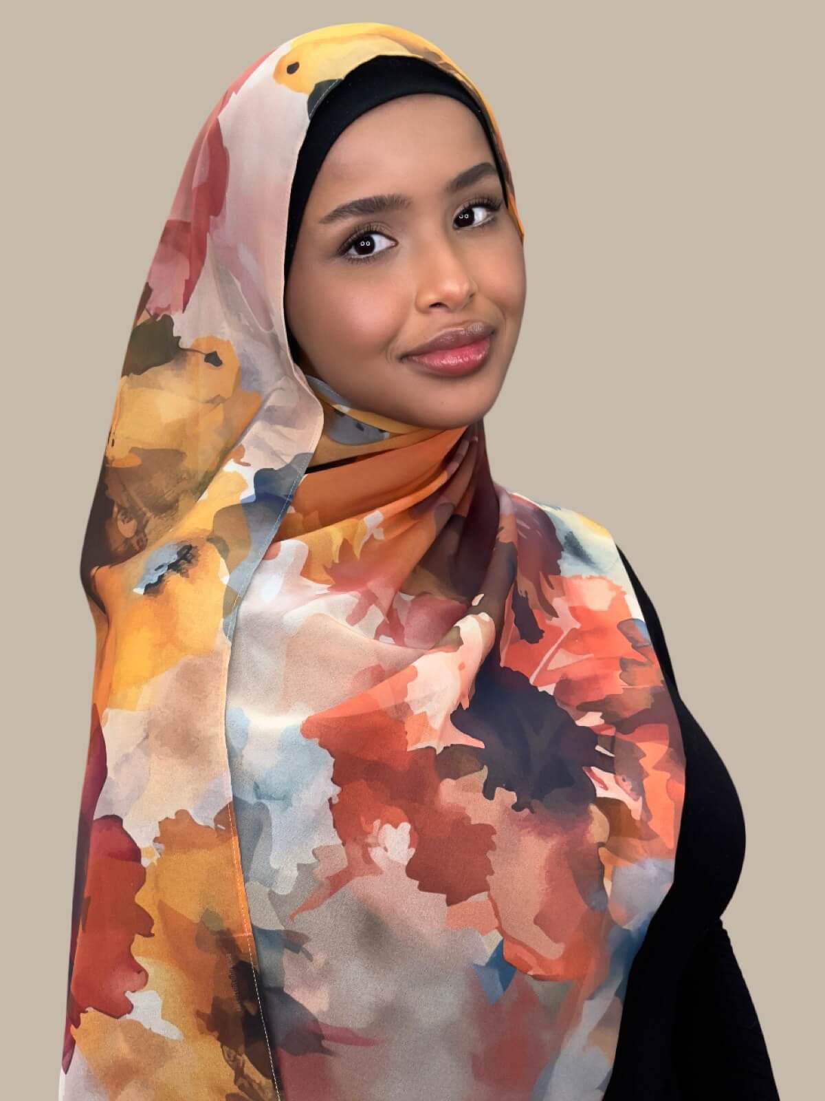 Printed Chiffon Hijab-Sienna Petals