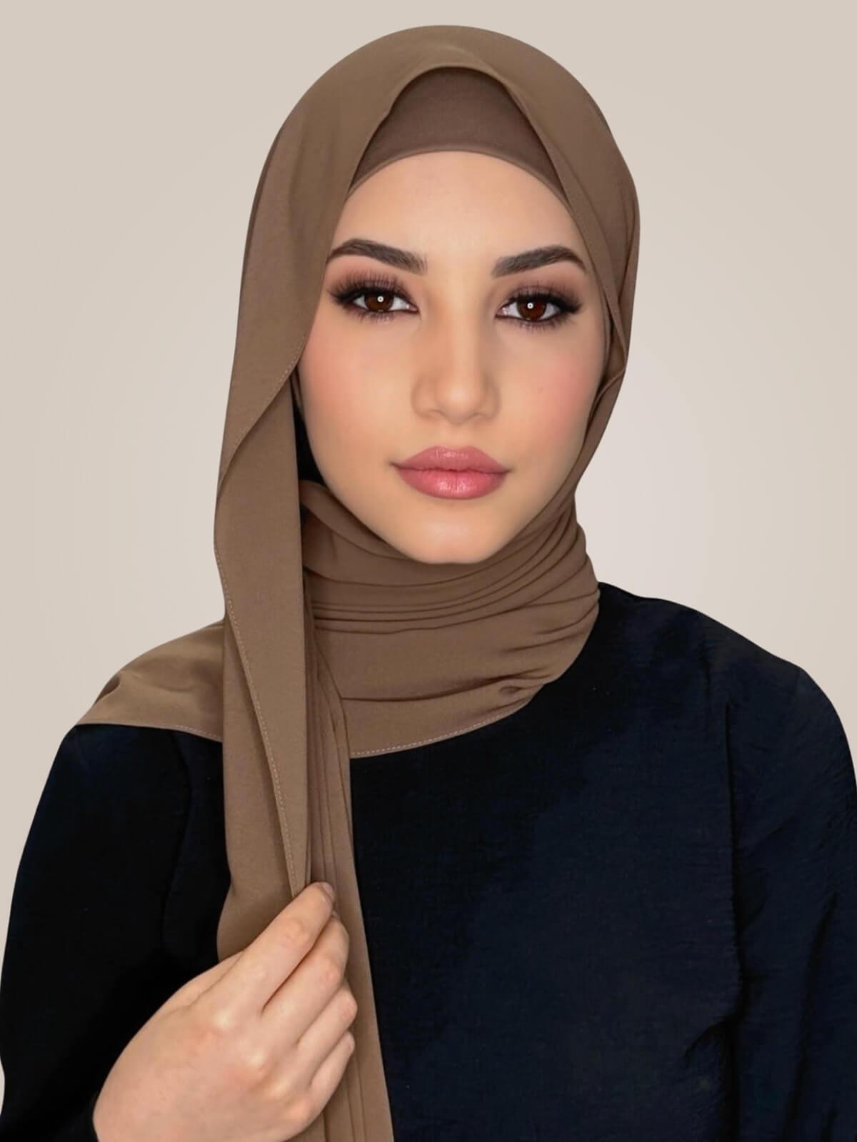 Matching Chiffon Hijab Set-Walnut Brown