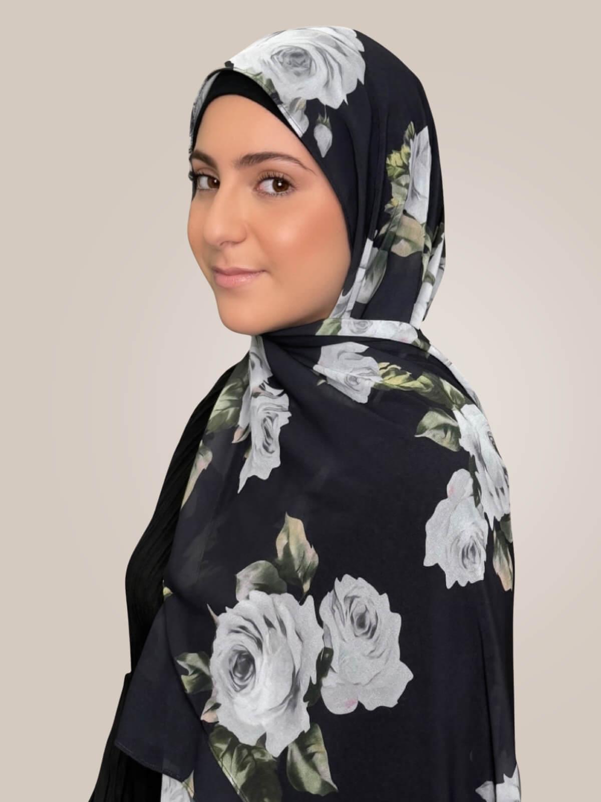 Modish Girl Printed Chiffon Hijab-Frosted Rosette