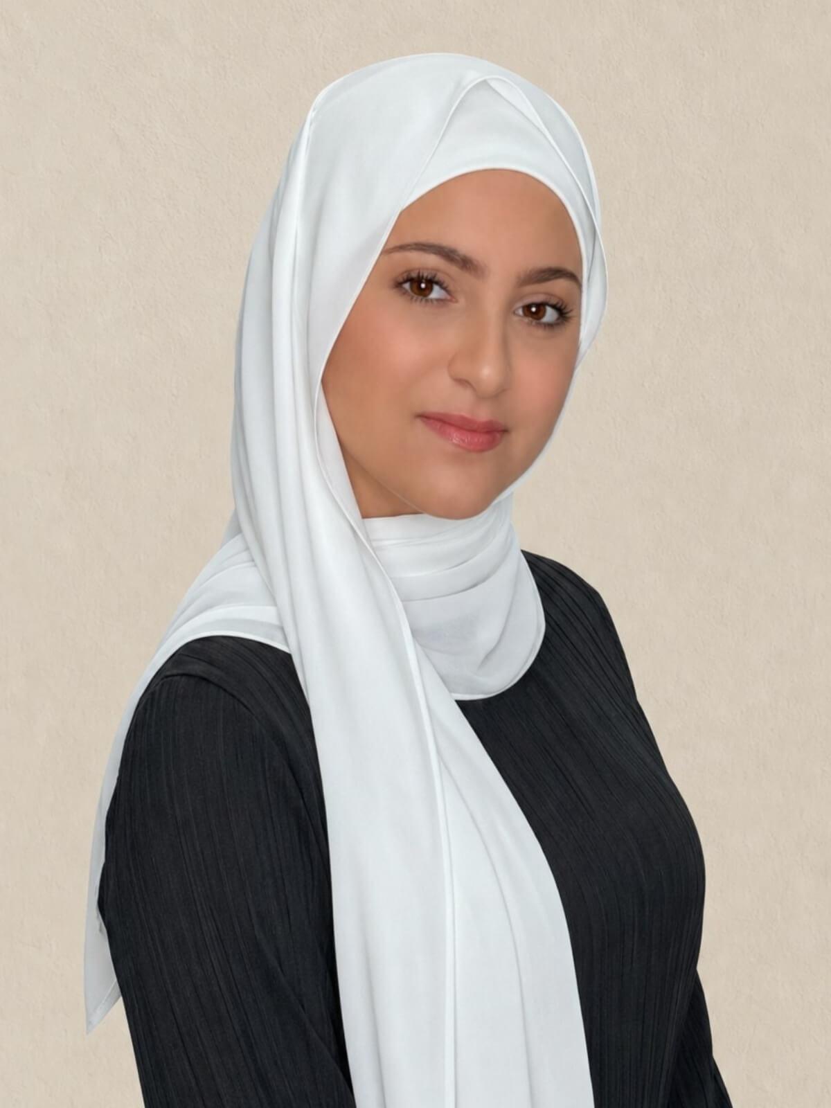 Modish Girl Matching Chiffon Hijab Set-White