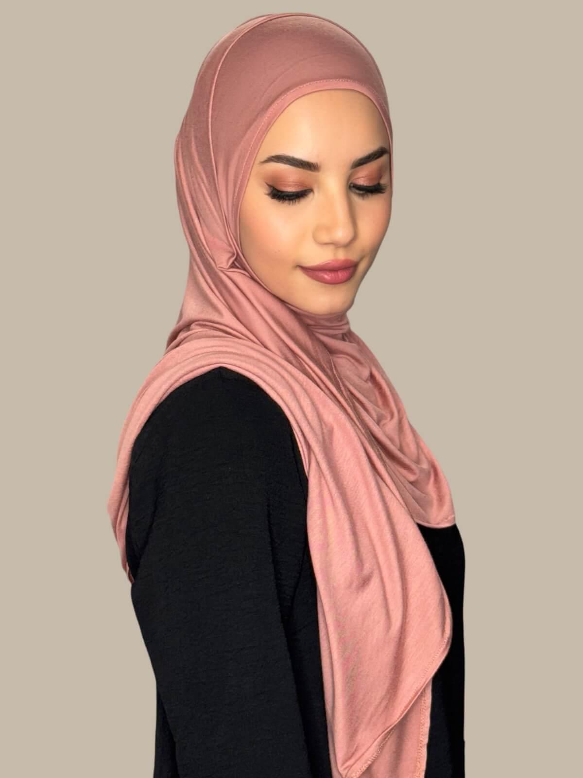 Wood Rose Pre-Sewn Jersey Hijab side view on model