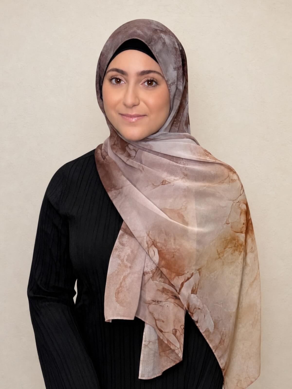 Modish Girl Printed Chiffon Hijab- Desert Dust
