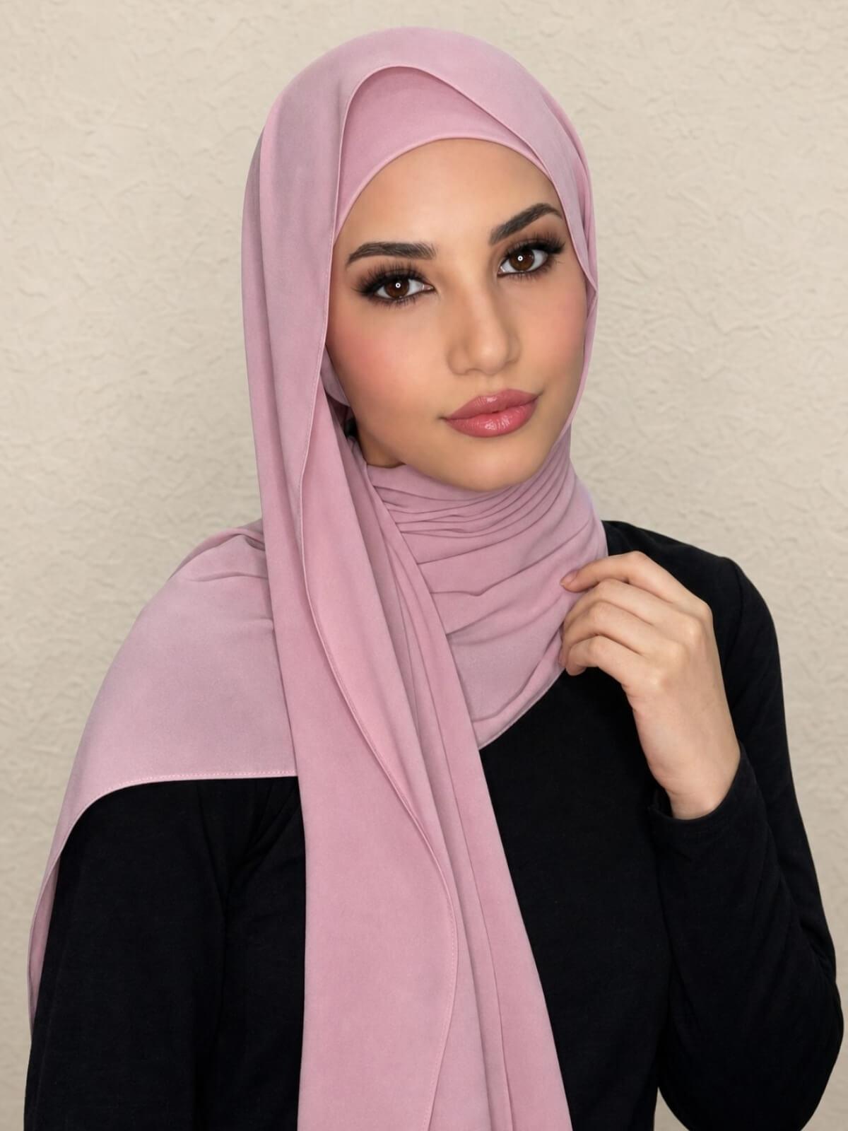 Matching Chiffon Hijab Set-Blush Rose