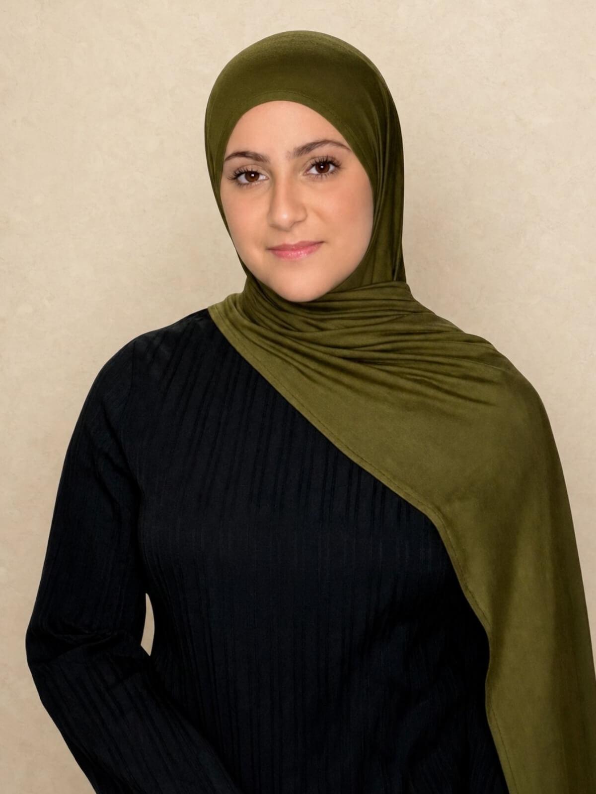 Modish Girl Pre-Sewn Jersey hijab-Olive Green