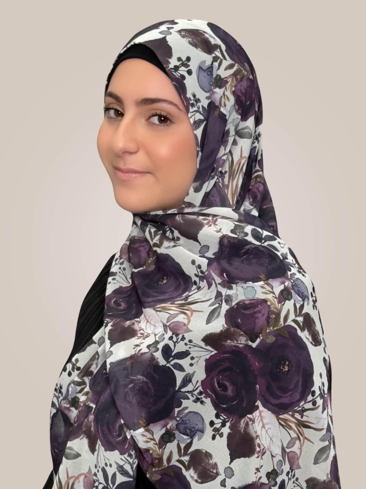 Modish Girl Printed Chiffon Hijab-Plum Orchid