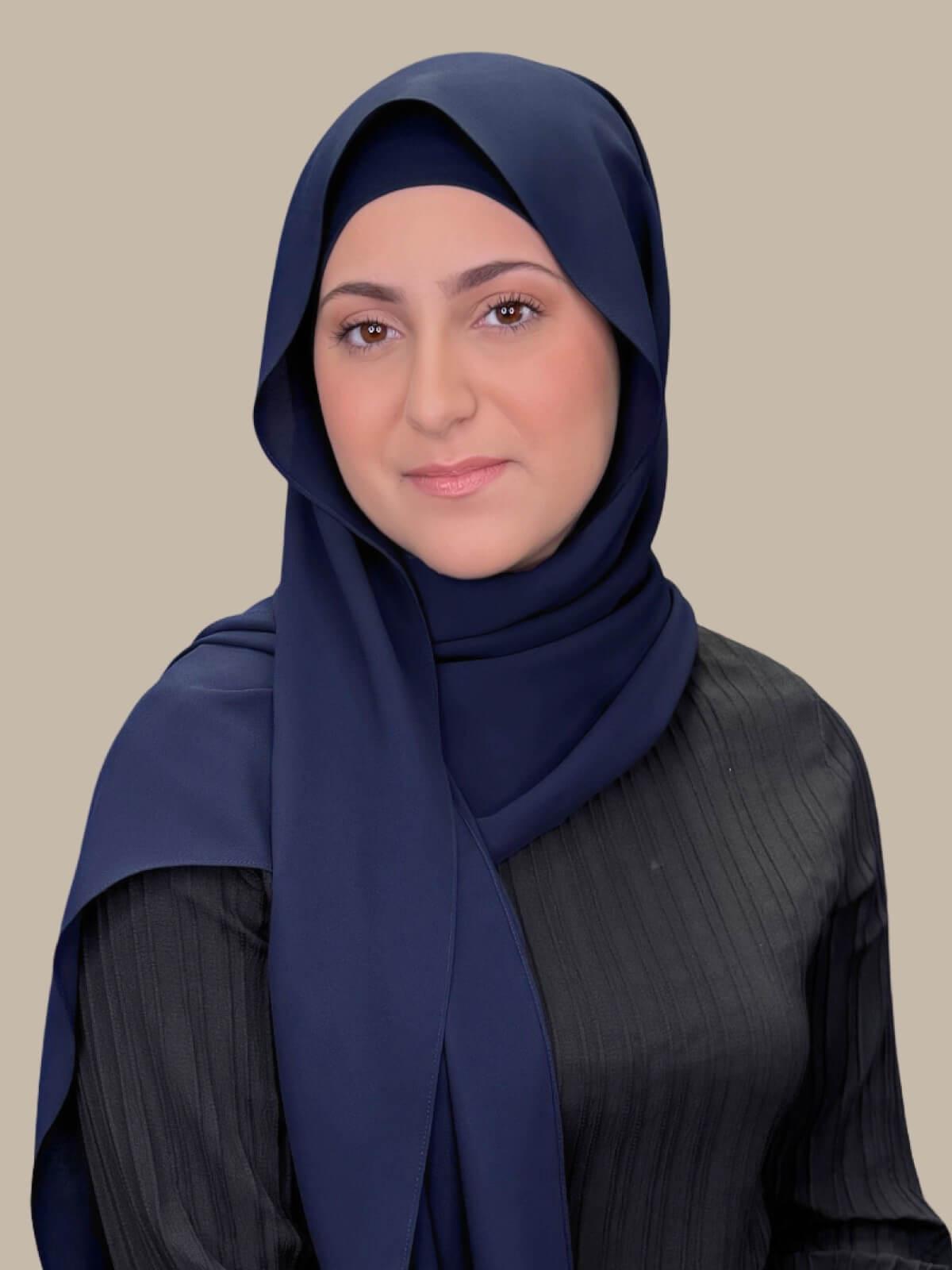 Dark Slate Matching Chiffon Hijab Set in modish girl size on model, side view showing lightweight drape and smooth layered wrap with elegant finish.