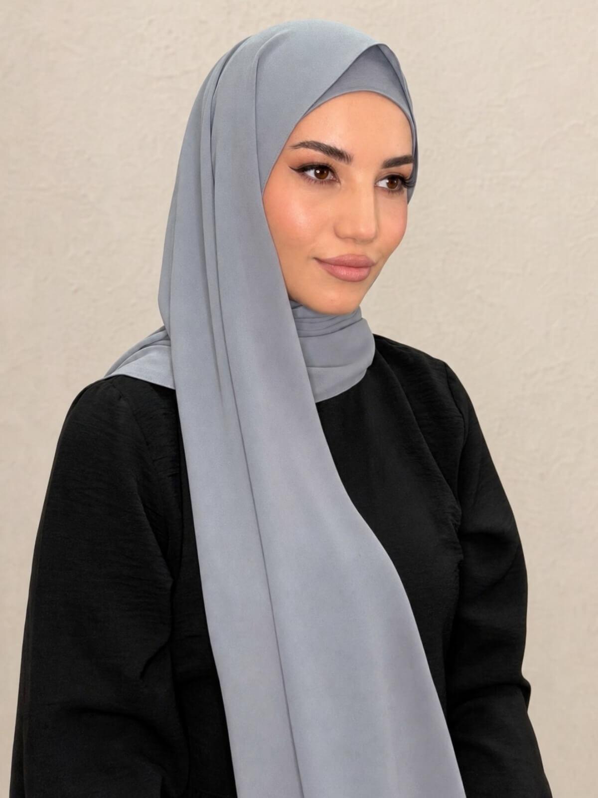 Matching Chiffon Hijab Set-Slate Grey