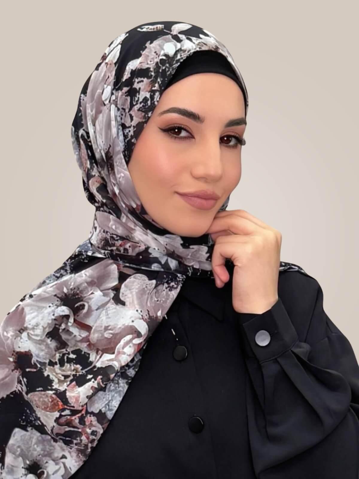 Printed Chiffon Hijab-Fleurette Slate II