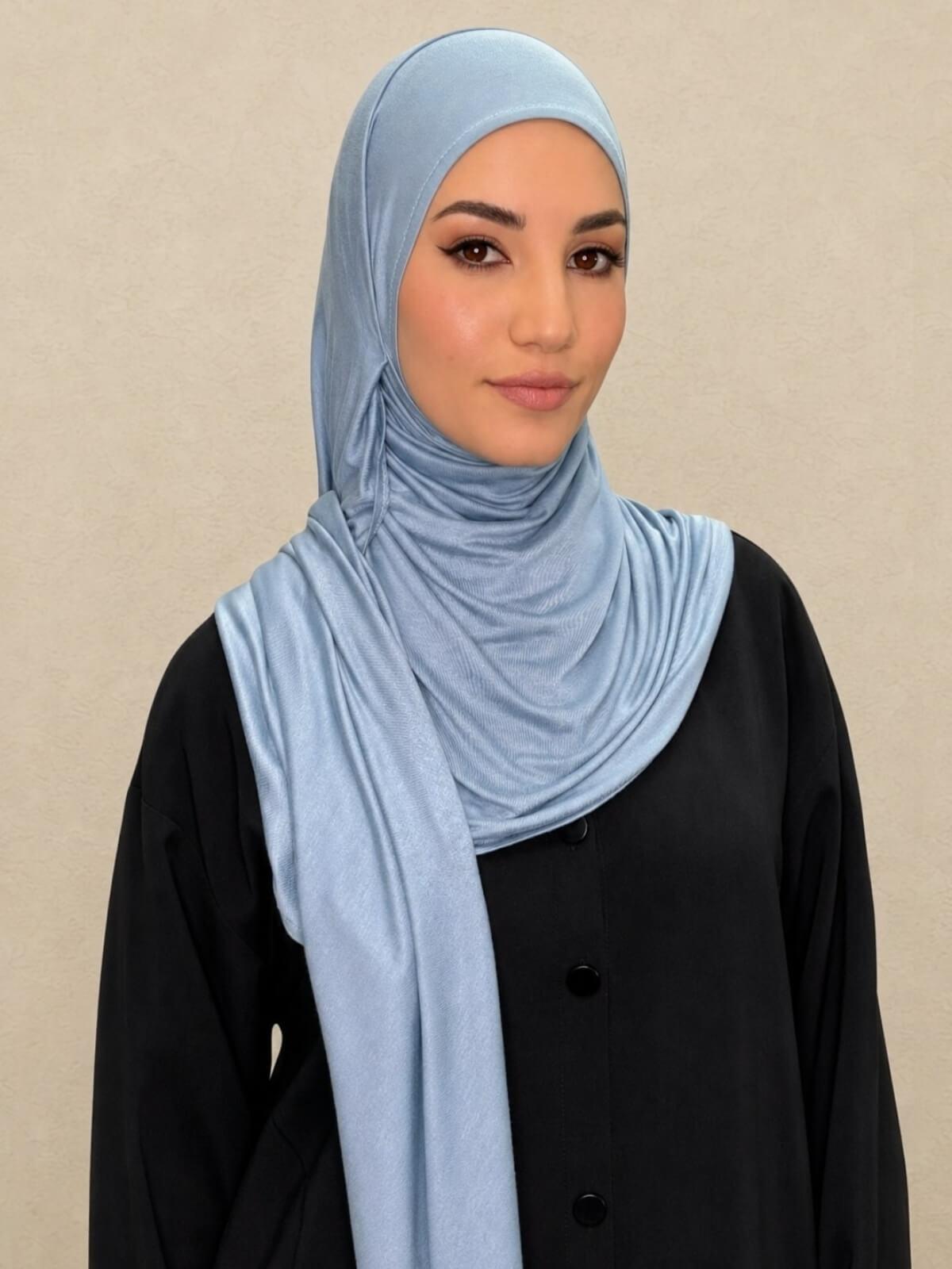 Pre-Sewn Jersey Hijab-Dusty Blue