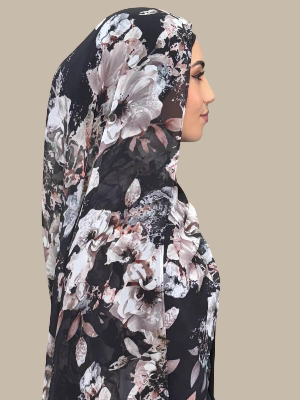 Printed Chiffon Hijab-Fleurette Slate II