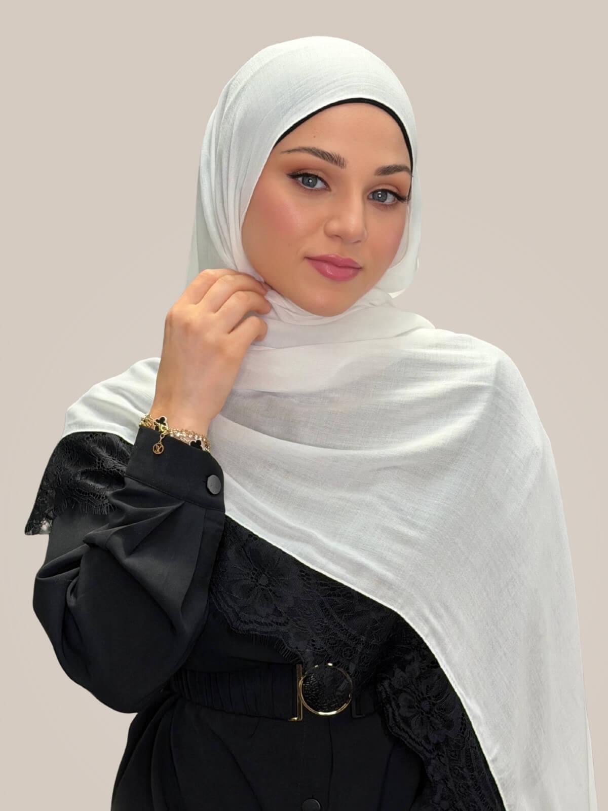Lace Cotton Modal Hijab-Soft Pearl