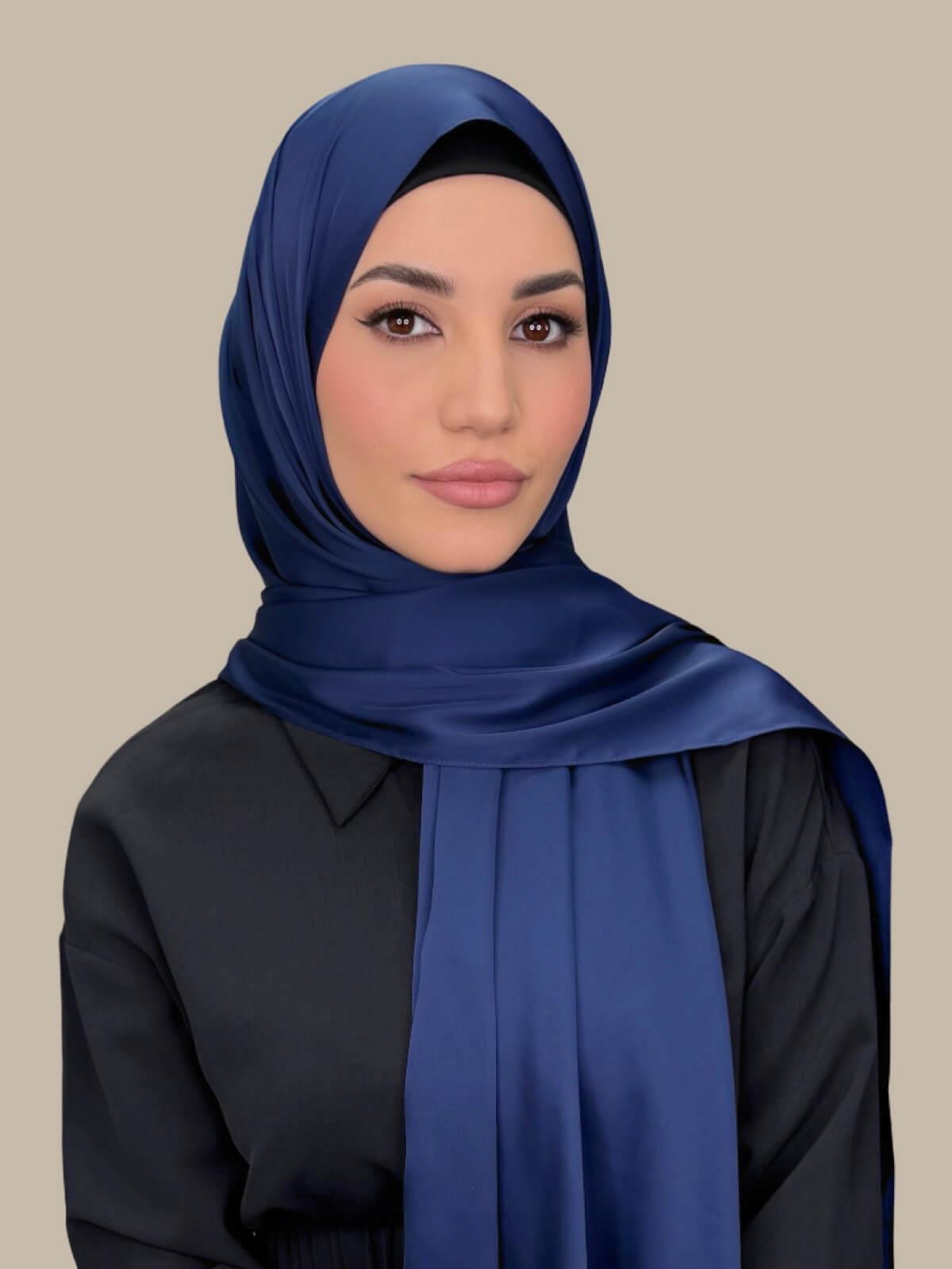 Premium Satin Hijab-Navy Blue