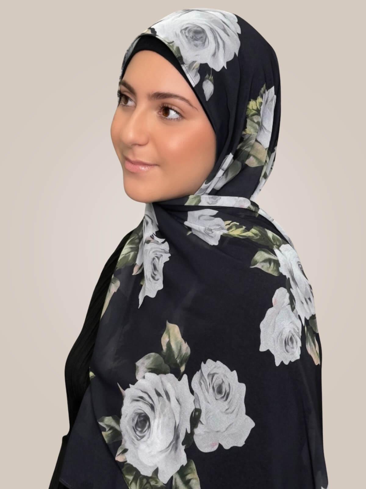 Modish Girl Printed Chiffon Hijab-Frosted Rosette
