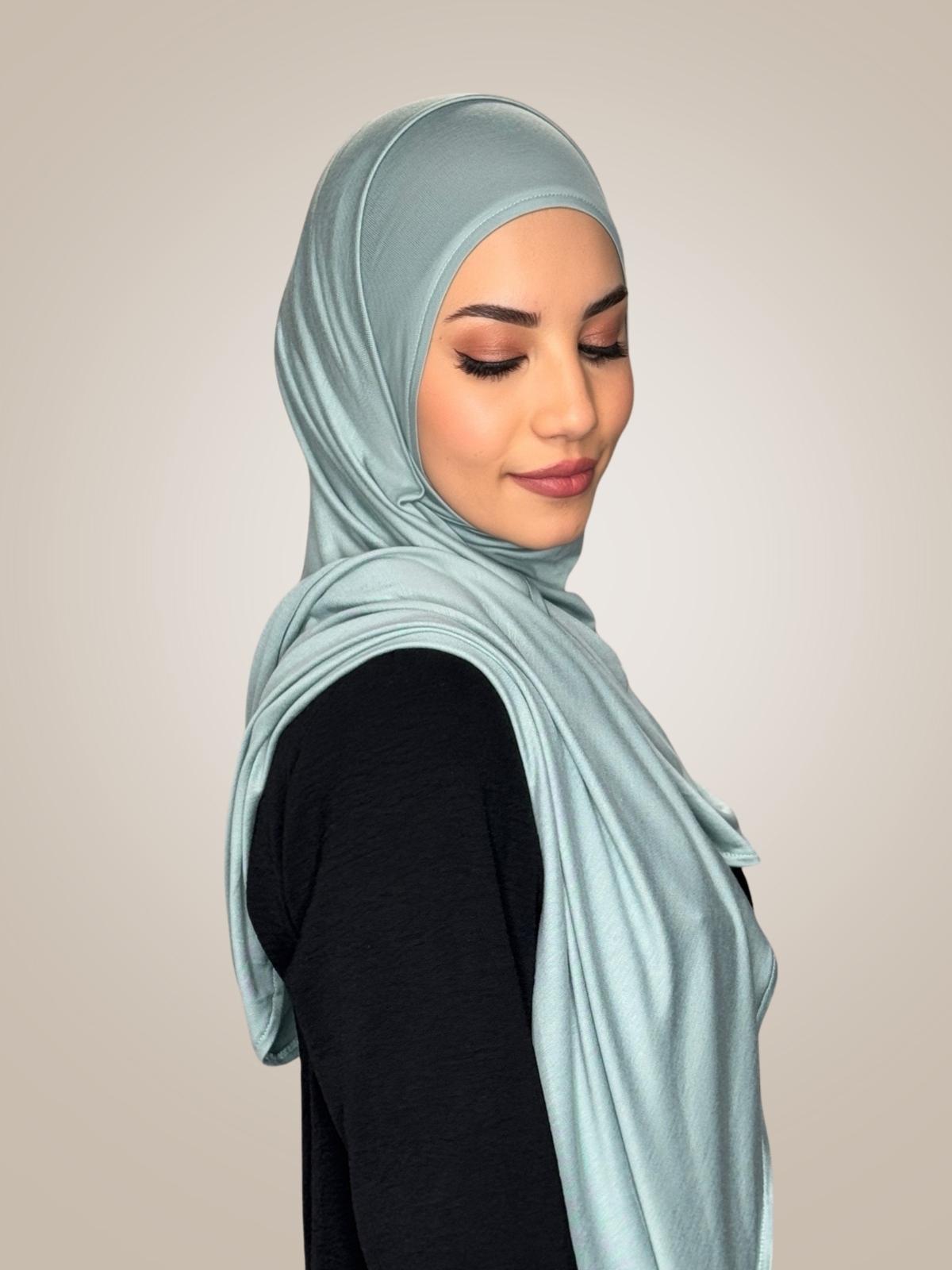 Pre-Sewn Jersey Hijab-Pale Cyan