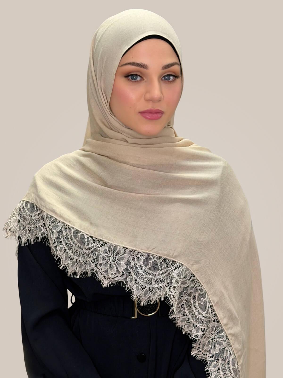 Lace Cotton Modal Hijab-Linen Sky