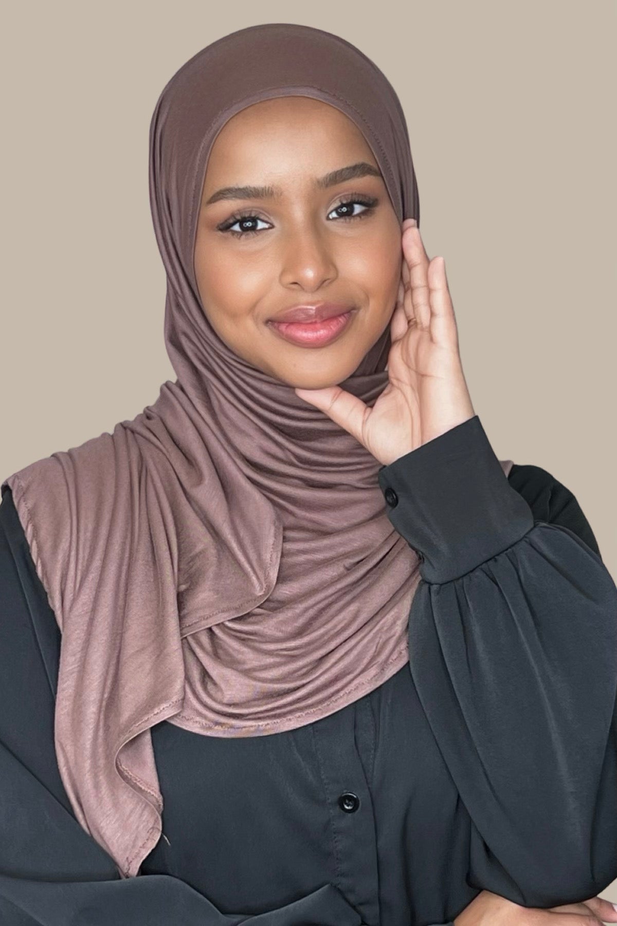 Pre-Sewn Jersey Hijab-Mocha Brown