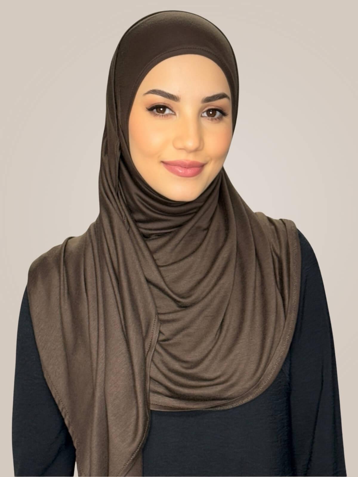 Pre-Sewn Jersey Hijab-Chocolate Brown
