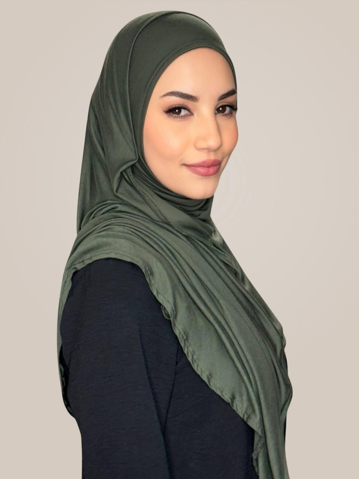 Pre-Sewn Jersey Hijab-Army Green