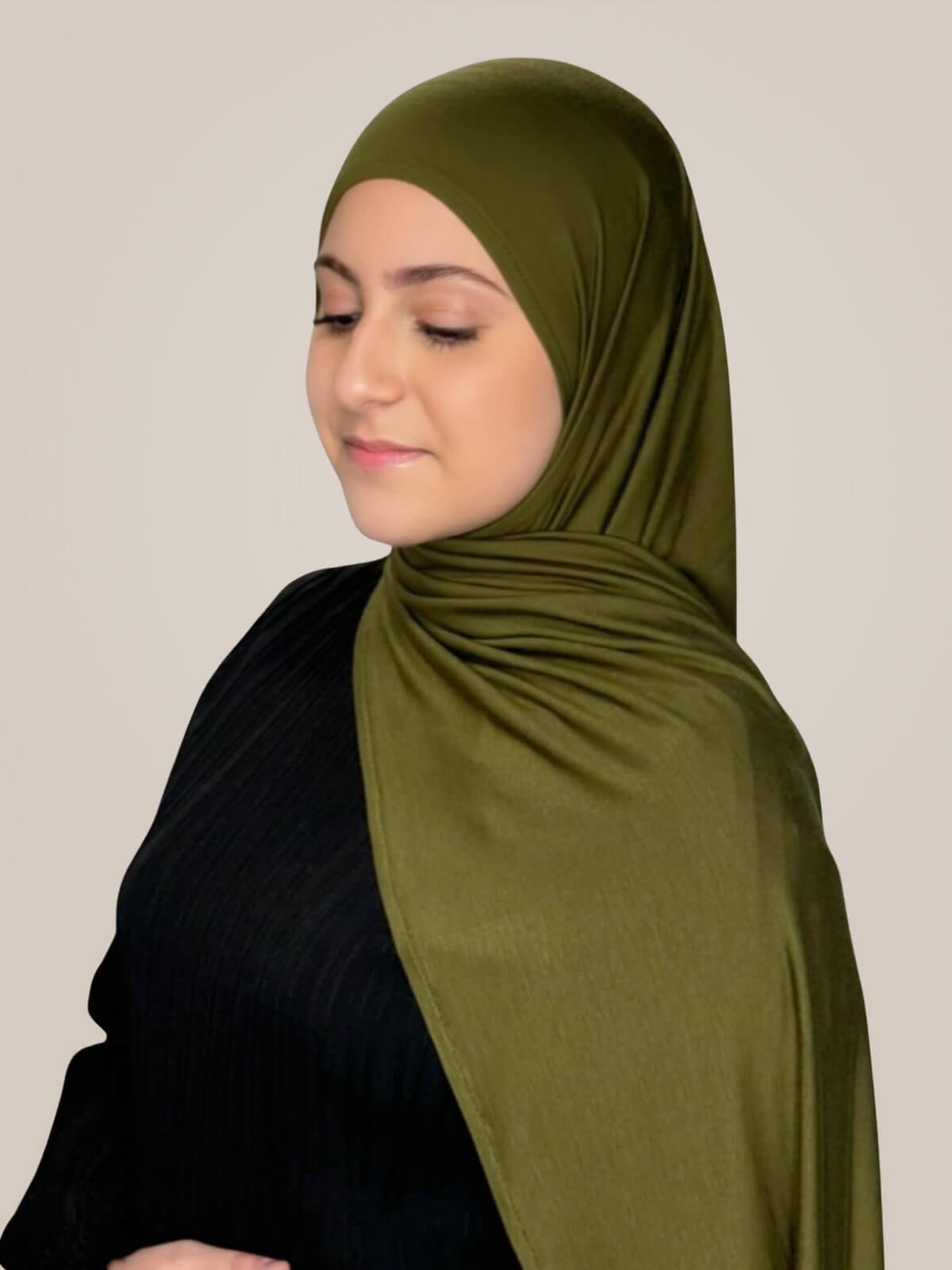 Modish Girl Pre-Sewn Jersey hijab-Olive Green