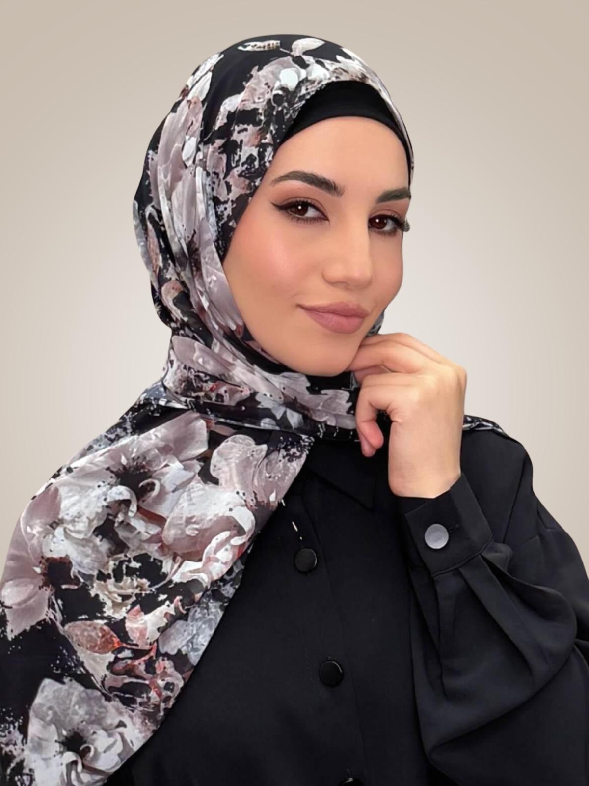 Printed Chiffon Hijab-Fleurette Slate II