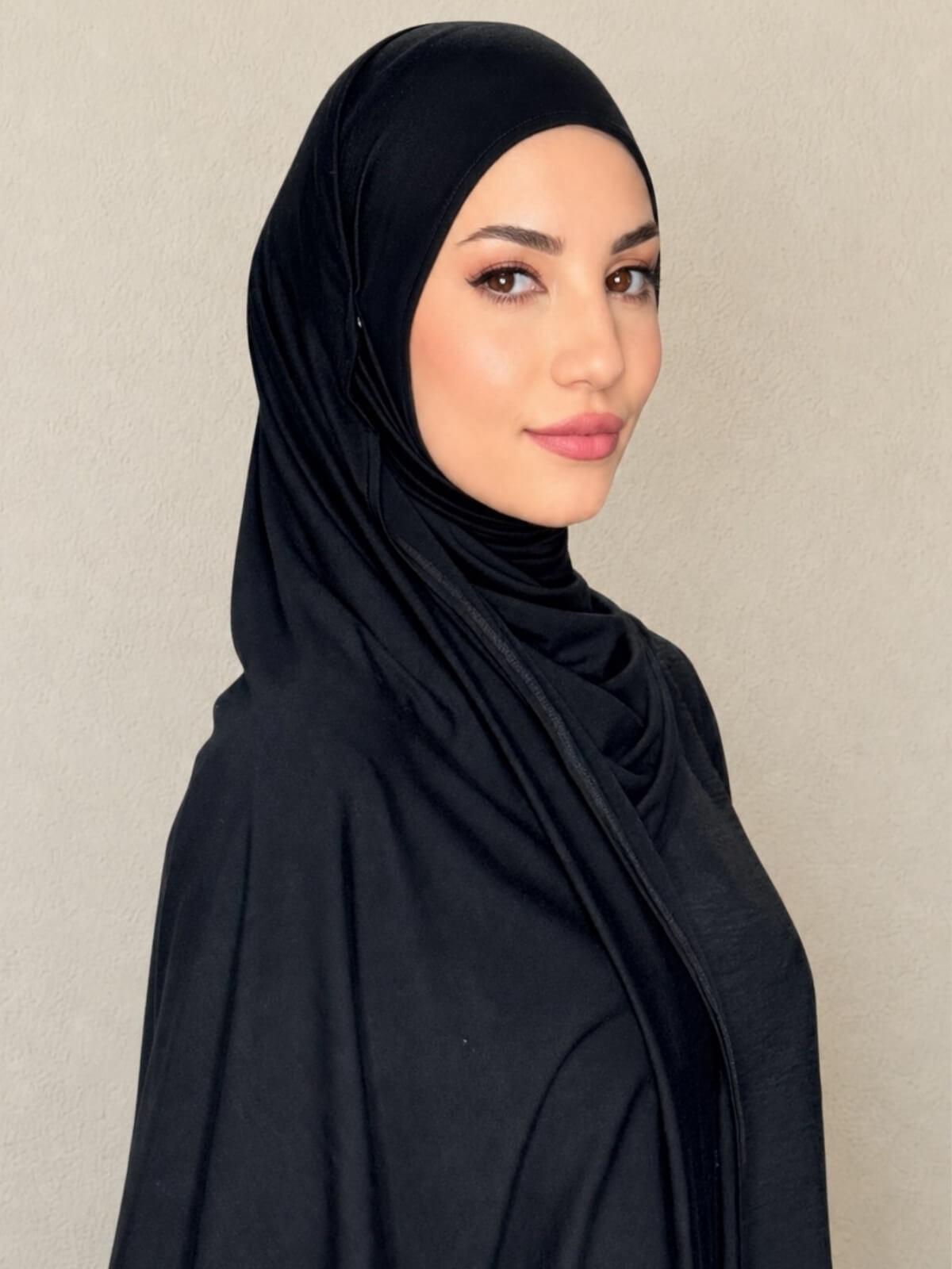 Pre-Sewn Jersey Hijab-Black