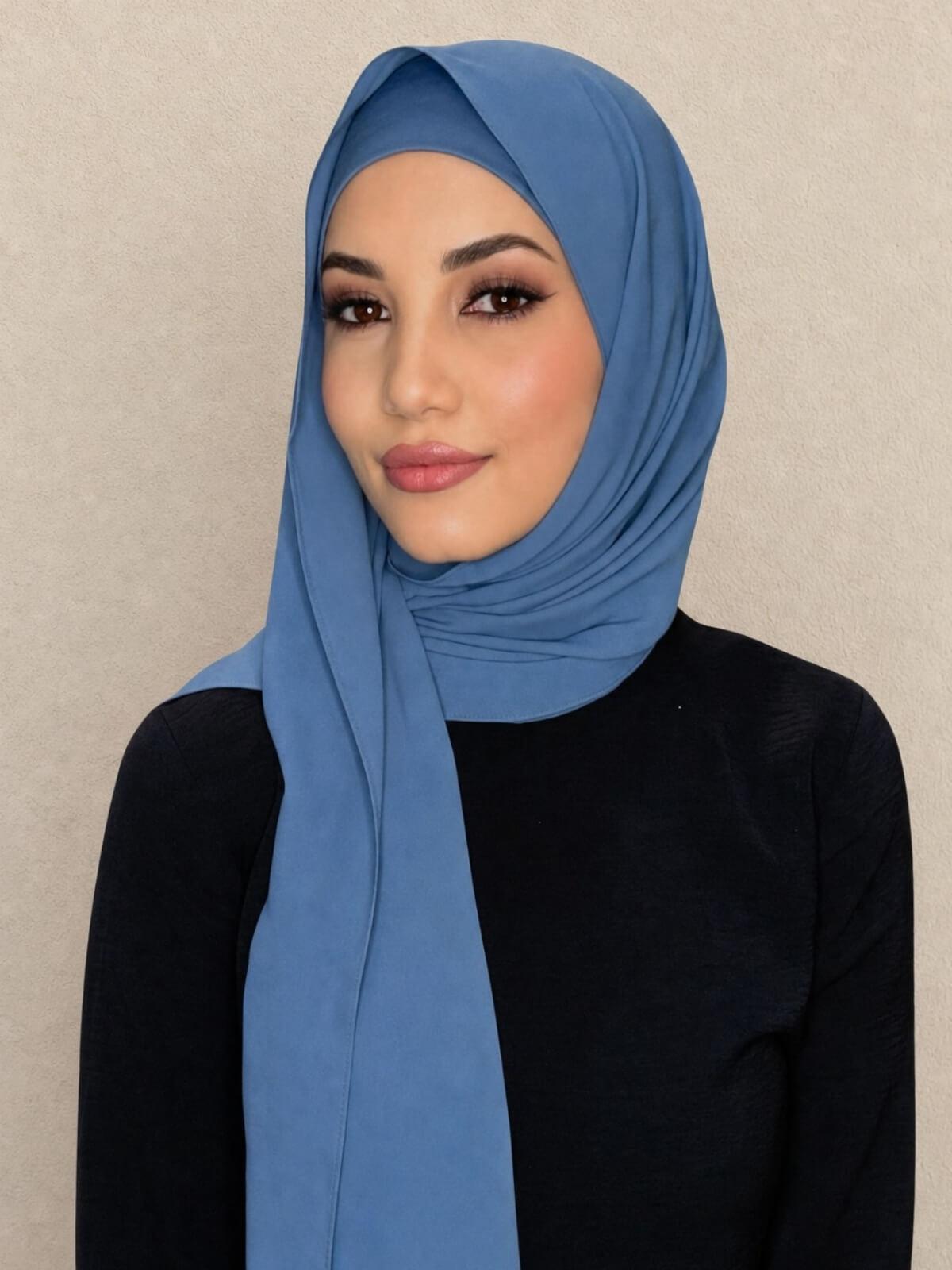 Matching Chiffon Hijab Set-Cool Blue