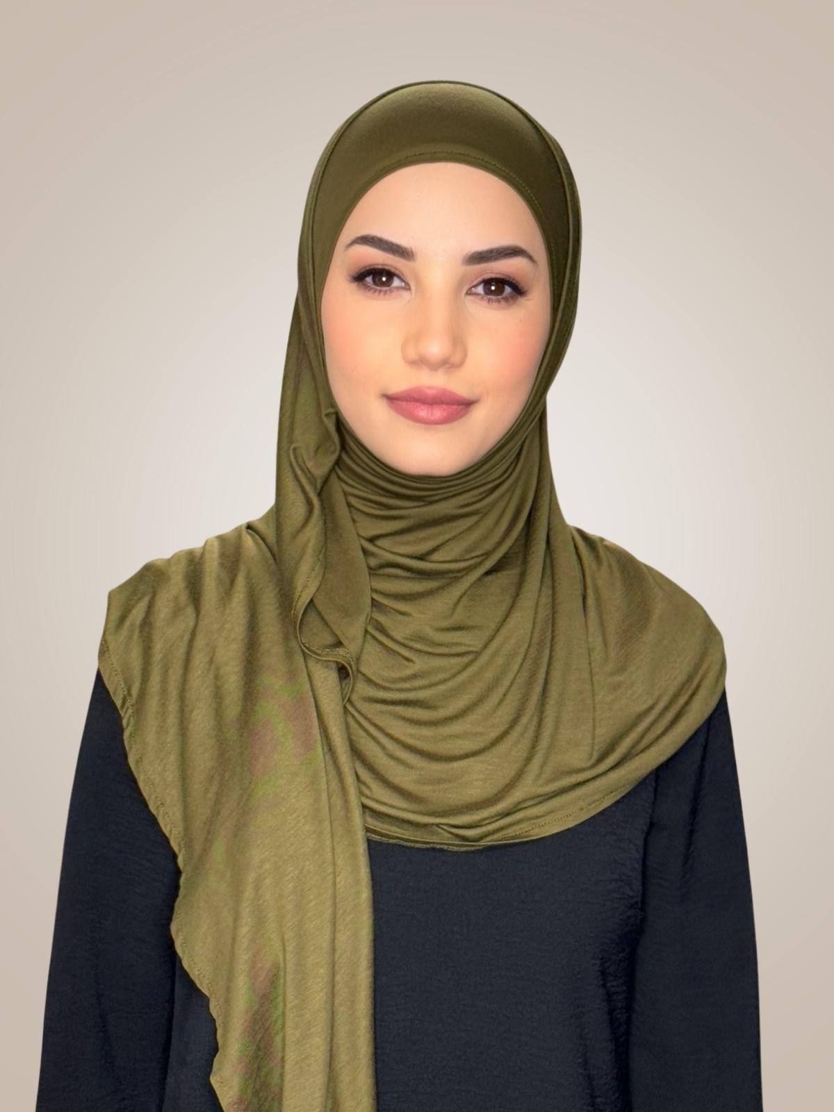 Pre-Sewn Jersey Hijab-Olive Green