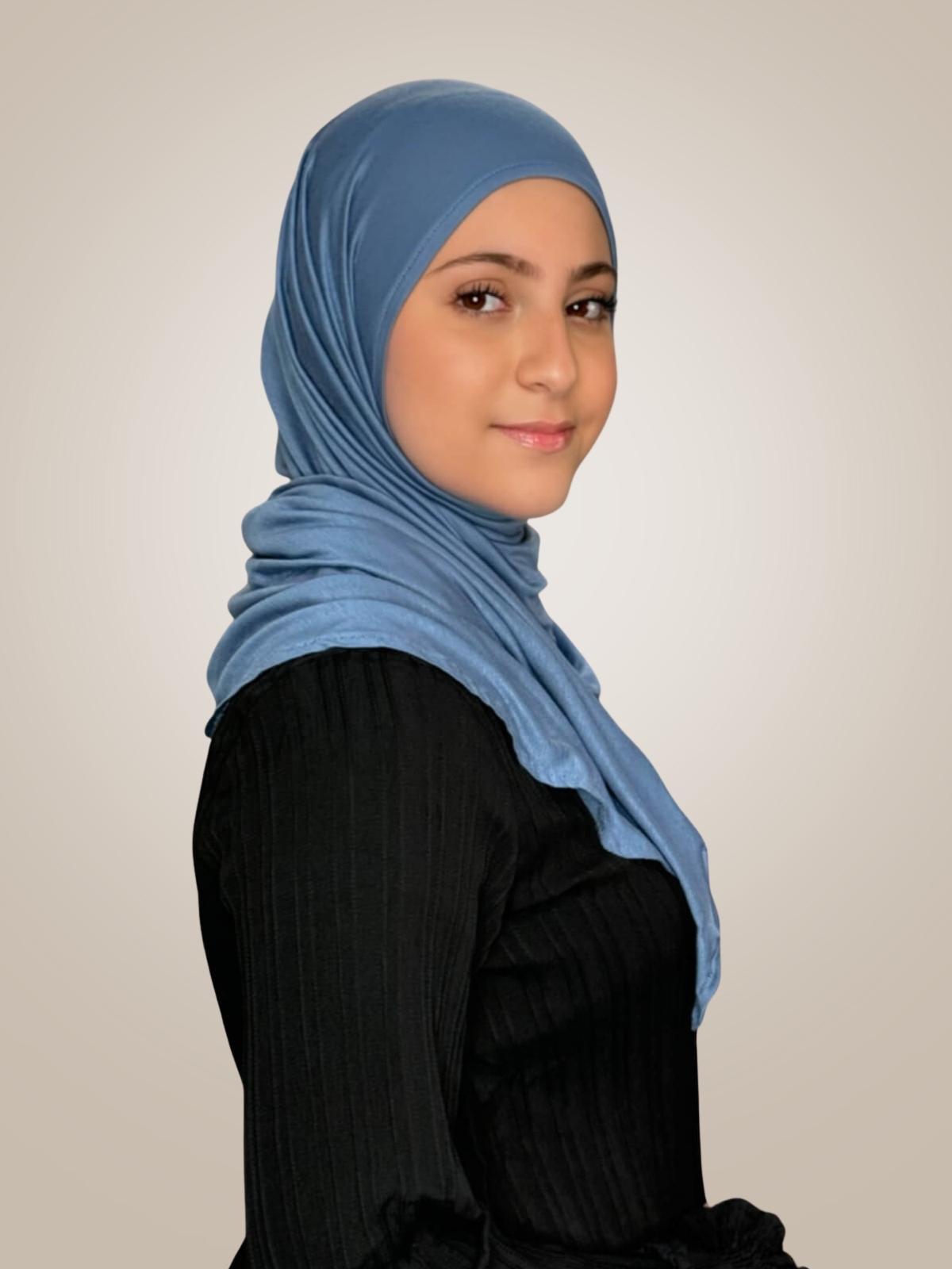 Modish Girl Pre-Sewn Jersey Hijab-Blue Grey